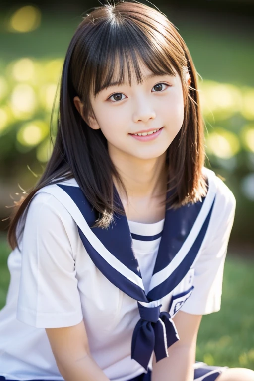 (((masterpiece))), (Two beautiful Japan girls, classmates, Innocence,kawaii) ,超A high resolution, Realistic, ultra-detailliert, 8K,top-quality, Extremely detailed, Detailed background,A slender,very beautiful japanese girl, Detailed face:1.3), (Boyish short-haired,A dark-haired :1.4), (a ,kawaii系,adorable 14 year oPerfect body:1.1), (Neat sailor suit,a miniskirt、White High Socks、loafers surreal body display), ,Sitting on the lawn in the park,Provocative smile,Please show me your beautiful teeth,rosy cheeks,white lace panties are visible,Super Detailed Face、Detailed lips、A detailed eye、small gravure idol,Transparent skin、Lori,japanese hight school uniform、