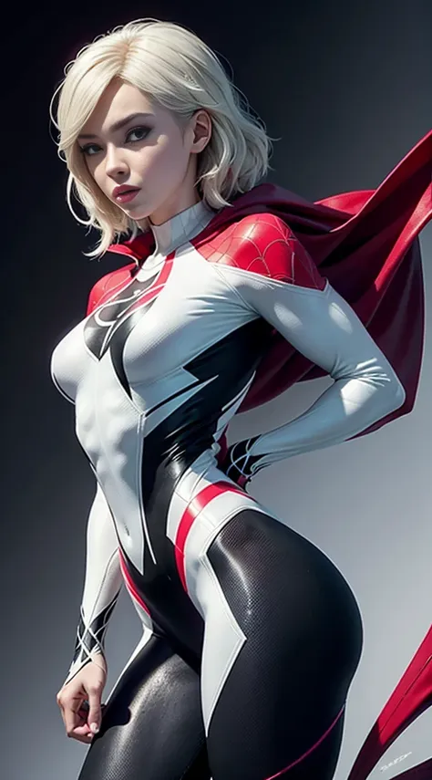 spider gwen, hot, partial , hightquality, dynamic poses, beautiful, gorgeous, in love,short suit, spider in a suit, white black ...