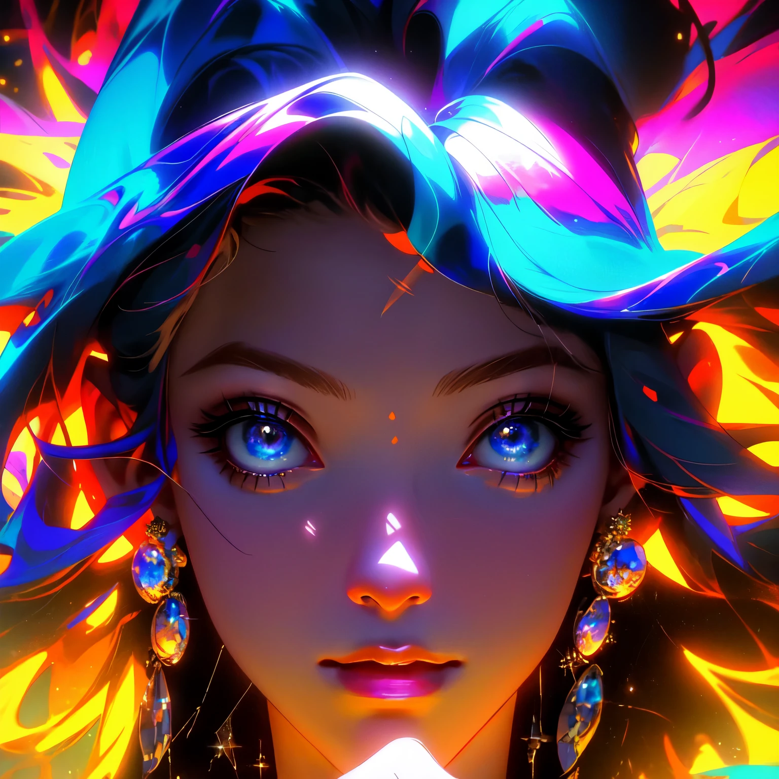 figura feminina flutuante feita de fitas, smoke billowing, in sky, colorido e vibrante, mystical colors, contemporary impressionism, pintura de retrato yanjun cheng, pintura iridescente, Perspective view 3/4, rosto fofo, low-up angle, sweeping circling composition, grandes lindos olhos de cristal, large iris, UHD, HDR, 8K, (obra-prima: 1. 5), (o retrato mais bonito do mundo: 1.5)