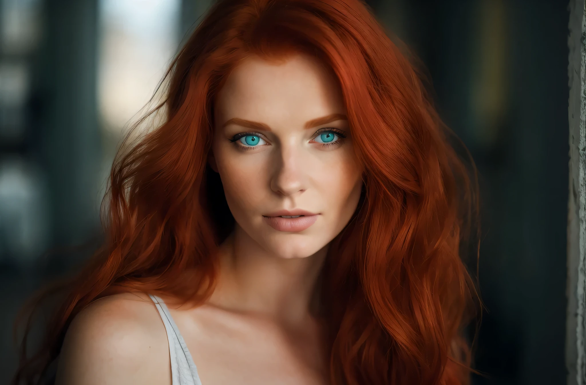 Frau mit roten Haaren, blue eyes and long hair poses for a photo, in der Stadt, Beautiful red-haired woman, redhead girl, photo of a beautiful woman, rothaarige Frau, roter Kopf, Beautiful girl portrait, Girl with red hair, Red hair and attractive facial features, soft portrait shot 8 k, Sie ist rothaarig, beautiful portrait photo, portrait of a beautiful model, with red hair and green eyes