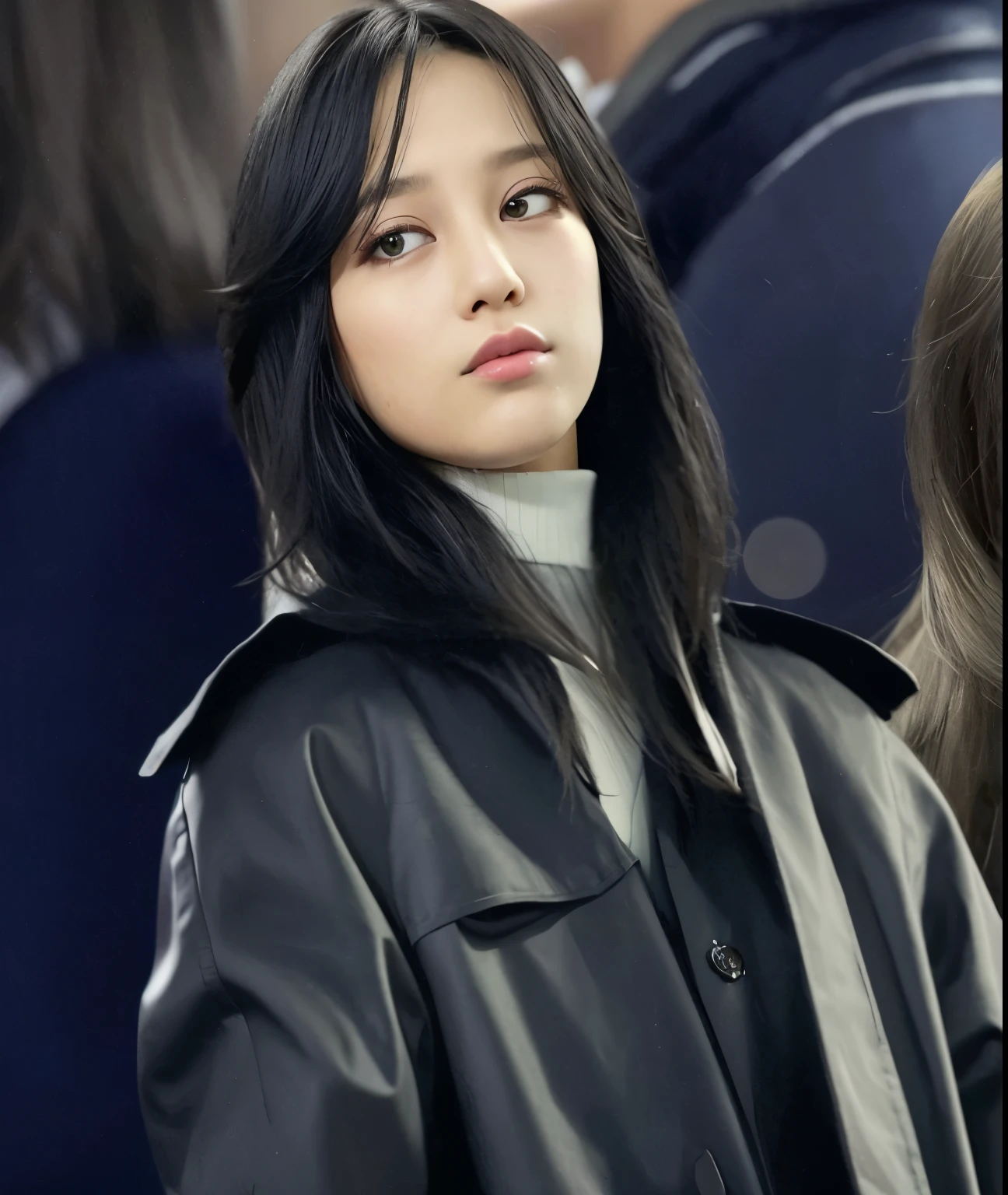 mulher arrasada com longos cabelos negros e um casaco preto, Ela tem cabelo preto com franja, tzuyu de duas vezes, Lalisa Manoban do Blackpink, jossi do blackpink, Lalisa Manobal, Kiko Mizuhara, jennie blackpink, portrait of jossi do blackpink, Bae Suzy, jisoo do blackpink, Jisoo do Blackpink
