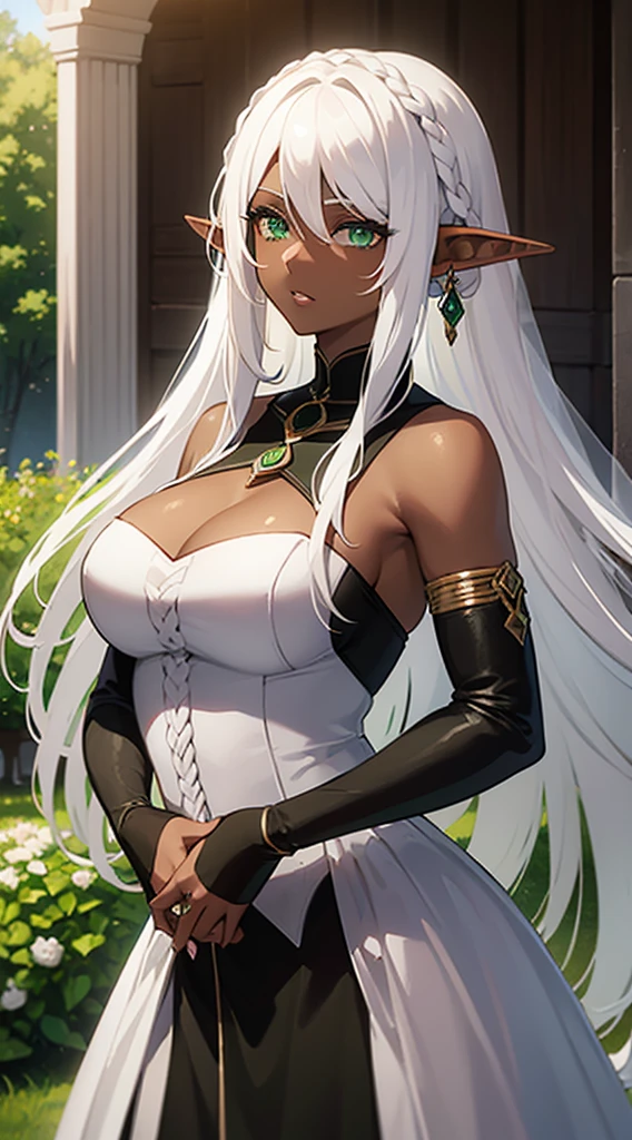 ((Dark Skin)),((Elf Woman)),((White Hair)),((Green Eyes)), ((wedding dress))