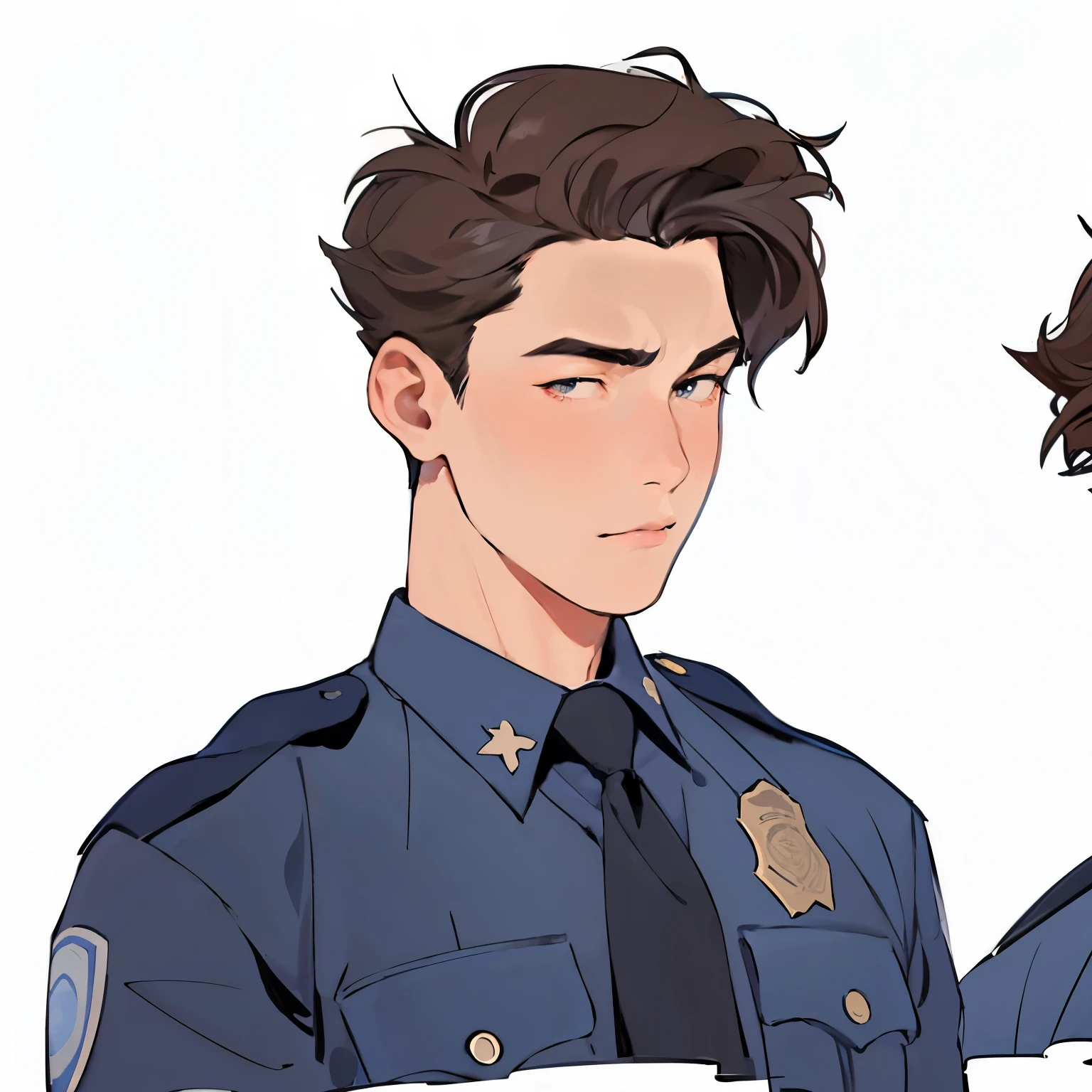 anime character of a man in uniform with a tie and a tie, character design police man, character design police man!!, professional character design, police, high quality fanart, male character design, police officer, officer, akehiko inoue and ross tran, ross tran and bayard wu, wearing a police uniform, jin shan and ross tran, official fanart