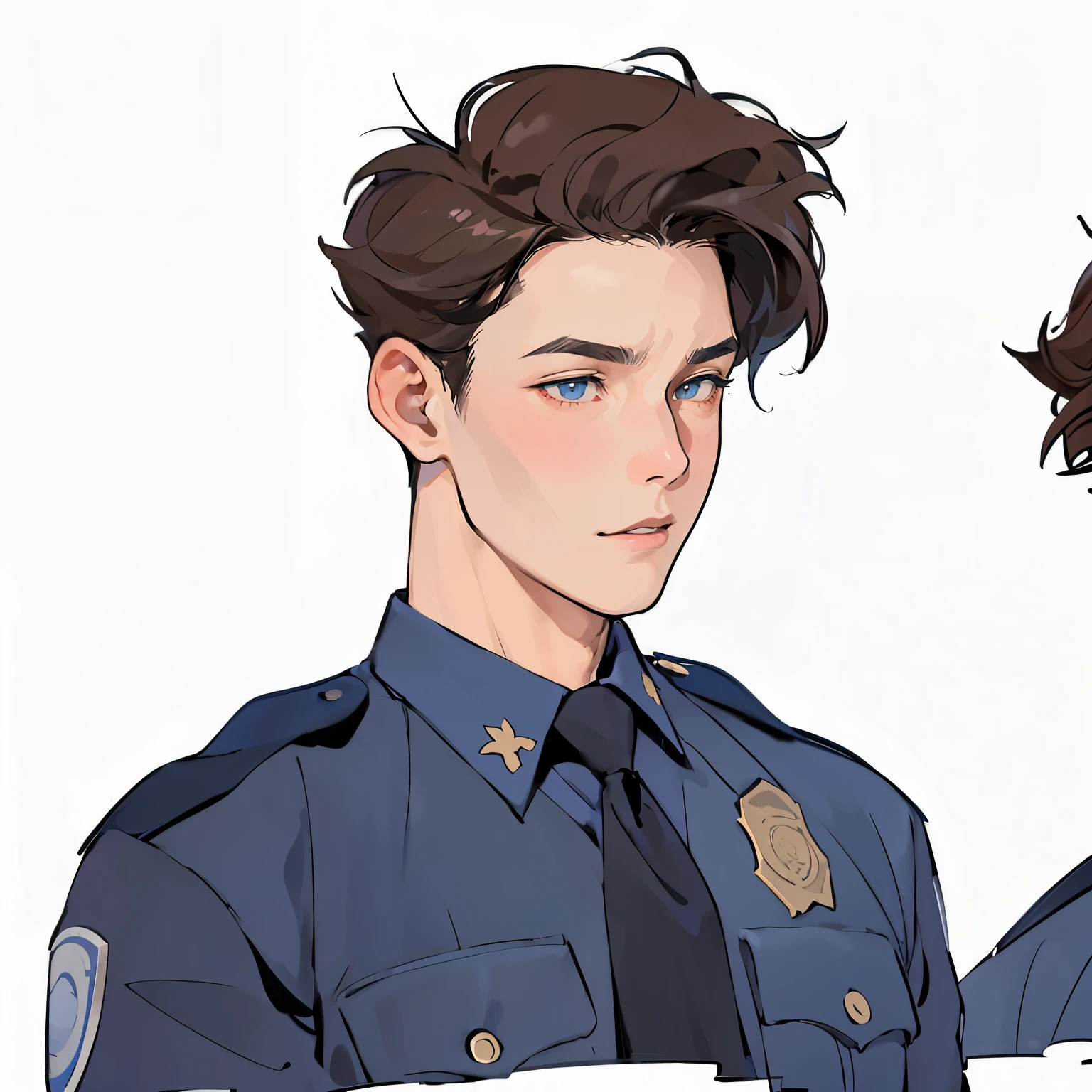 anime character of a man in uniform with a tie and a tie, character design police man, character design police man!!, professional character design, police, high quality fanart, male character design, police officer, officer, akehiko inoue and ross tran, ross tran and bayard wu, wearing a police uniform, jin shan and ross tran, official fanart