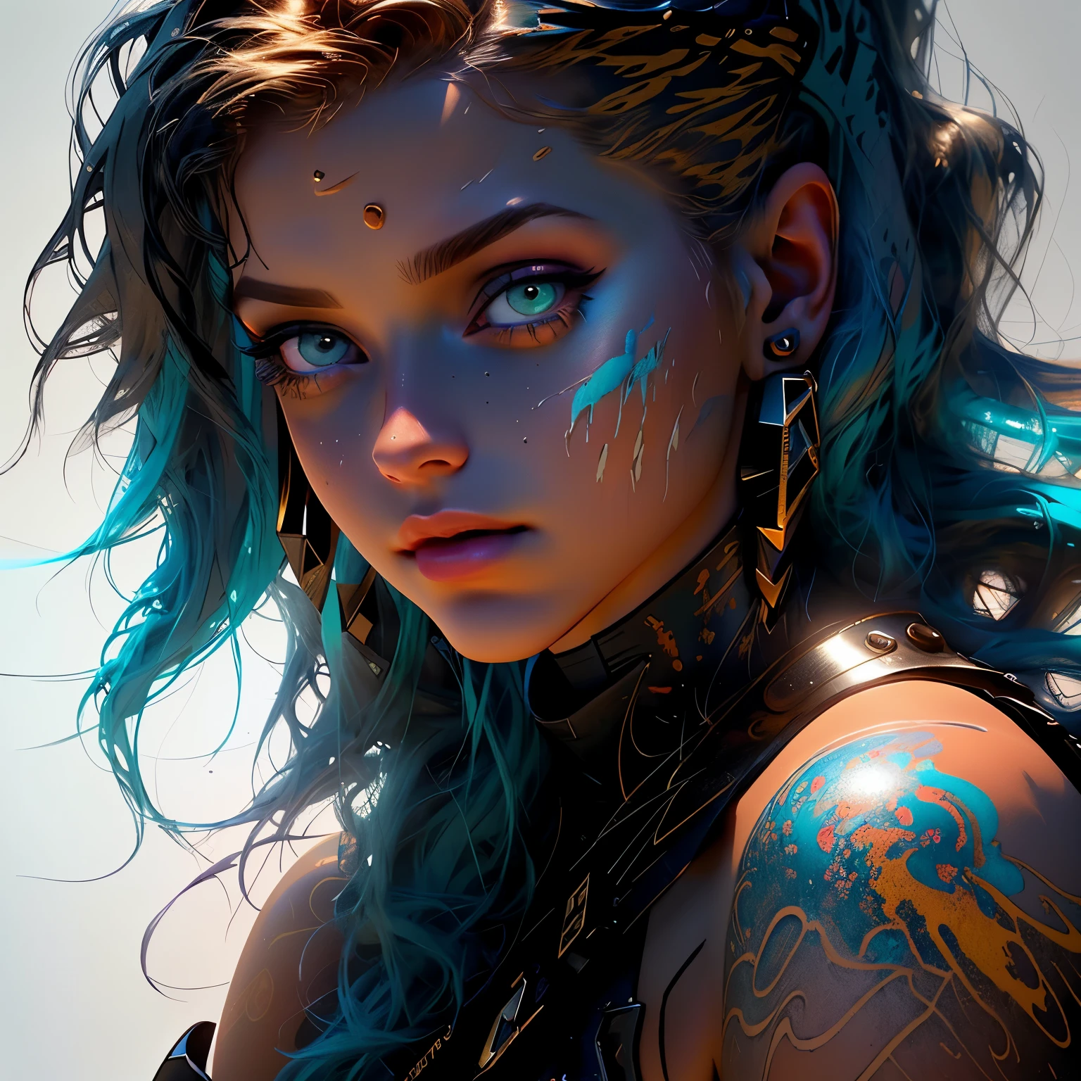 Silhueta da deusa bonita com cabelo em um coque, Gorgeous eyelashes, Composite with mixed ocean scenes, Antecedentes de Ilya Kuvshinov e Annie Leibowitz、 Aquarela synthwave sobre tela、 trending on artstationh 、xpressionism abstract lighting role play、 pastel hues、 matiz (Hard disk)、 The golden ratio、 detalhes、 Aesthetic octane、 Processado、 excellent composition 、textura natural、 8k、 painting oil、 obra prima、 Canon EOS R4s 50、
