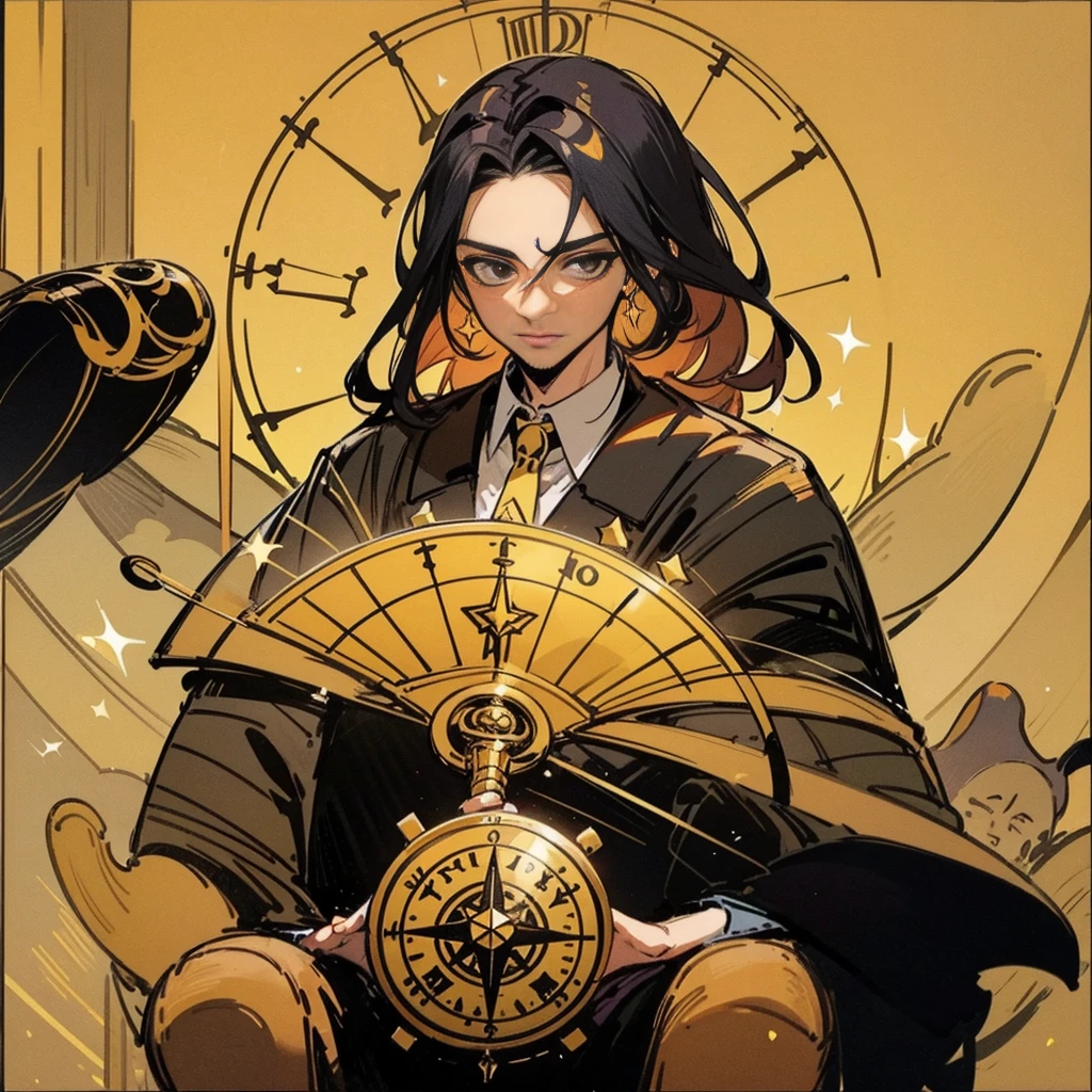 Tarot cards, Young and handsome mafia godfather, cabelo preto curto, um pouco virado para cima, alto e esguio, muito agressivo, muito livreiro, muito elegante e elegante, trono, elma, luvas pretas, cetro de cetro! noite de luar, Starlight, bling, ouro cintilante! Fantasy golden astrolabe background, jogando xadrez! Jogar xadrez!! tabuleiro de xadrez! no extra hands!!