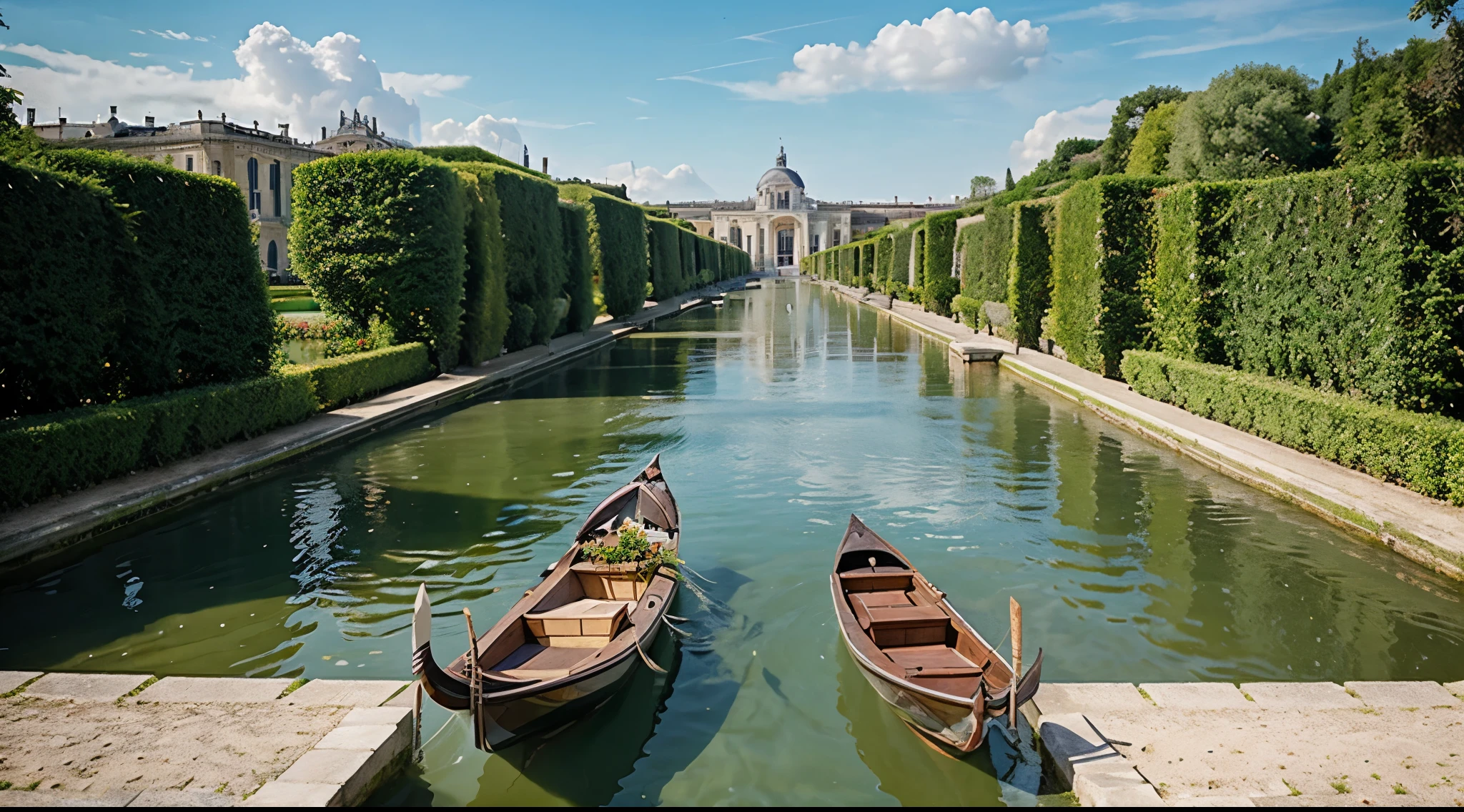 "Panoramic views of the Grand Canal in the Gardens of Versailles."