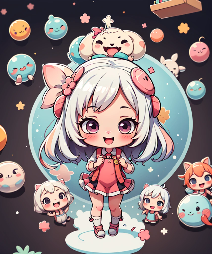 1girl, (chibi:1.3),
full body
looking at viewer, blush, smile, :d, open mouth
 girl dancing, white hair,
looking at viewer,