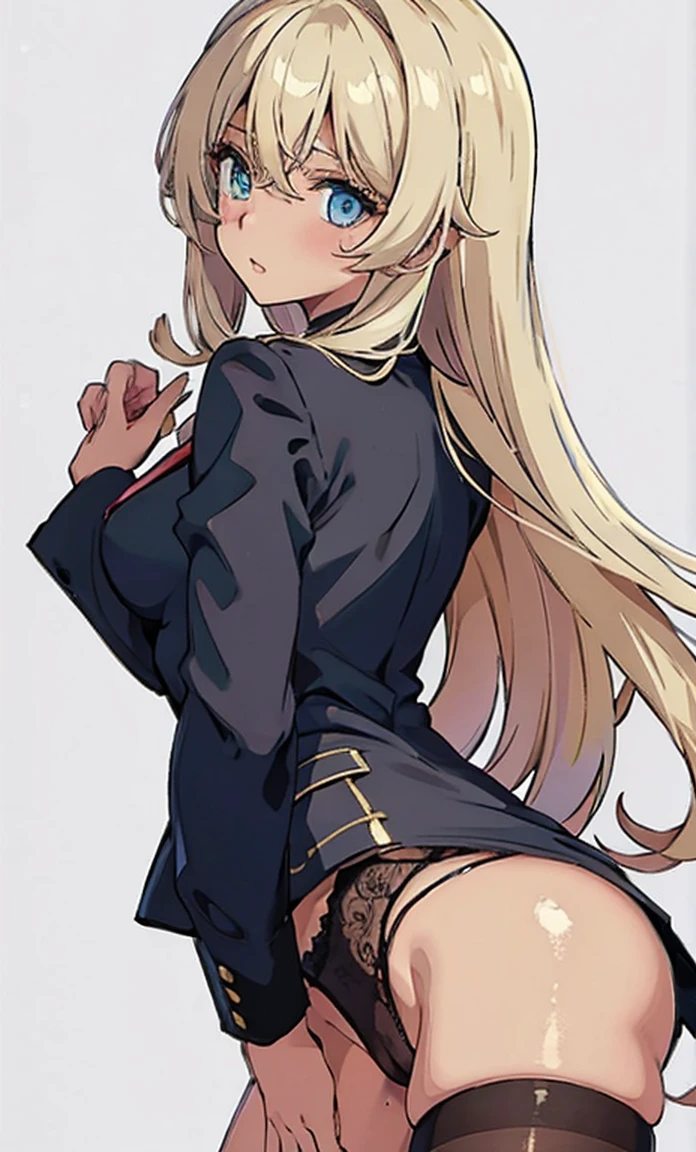 Black female with blonde hair, tem destaques rosa, usando roupas justas e sensuais, clivagem,