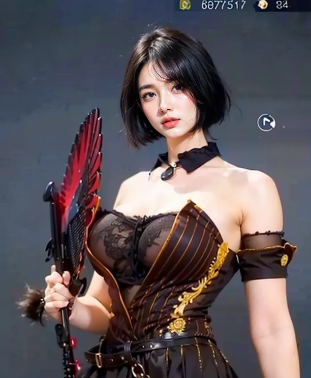 ((super high quality、High resolution、masterpiece、 Anatomically correct、Highly detailed photos、Ultra-realistic photos、 Highest quality))、View your audience、Live Stage、Spotlight、(Cowboy Shot)、(Idol Costumes:1.2)、((from the front))、(Huge breasts)、Tight waist、Detailed face、Perfect figure、Black Hair、(Vulgar Idol、Vulgar costumes:1.2)、cloth