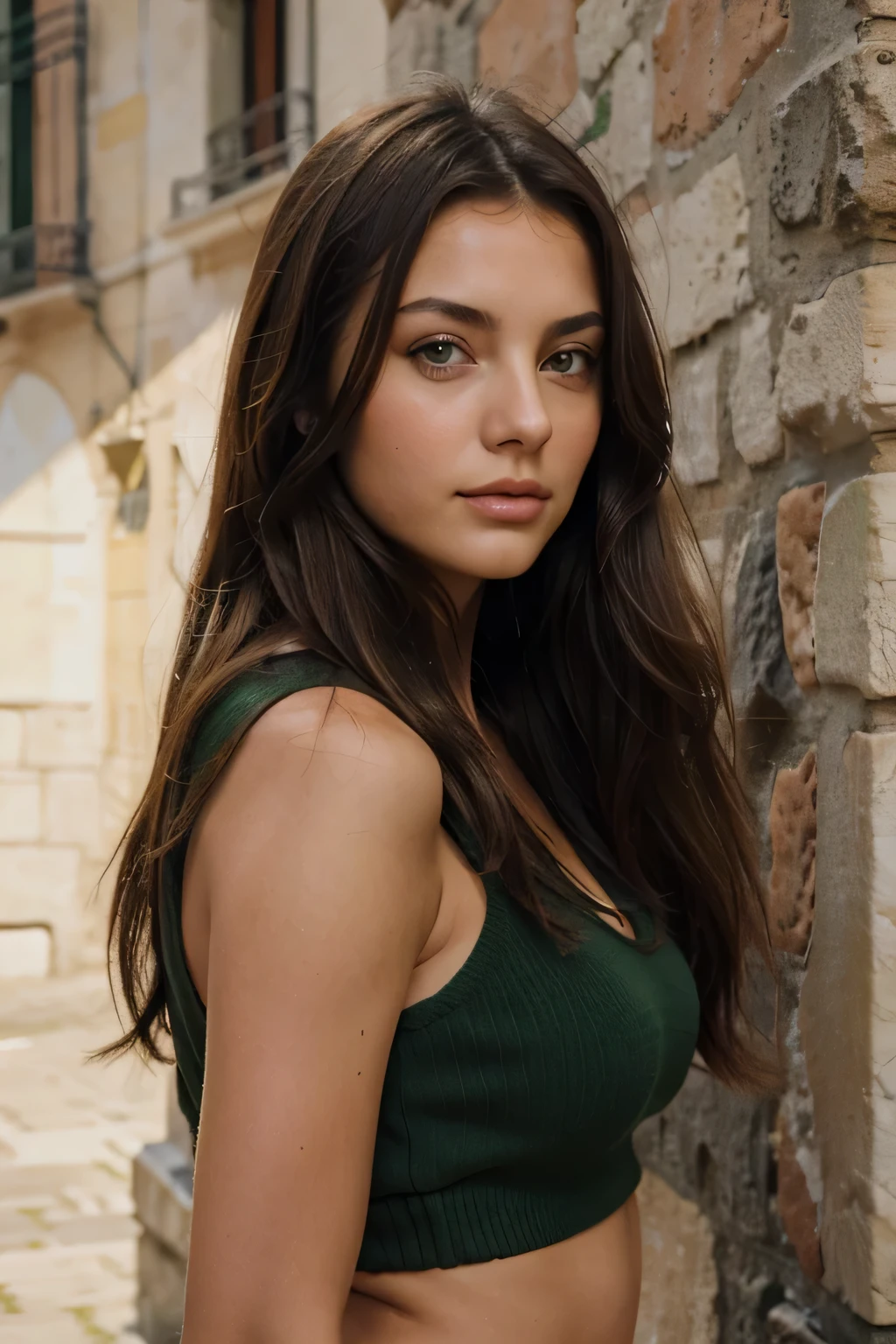italian young woman,  brunette, brown/green eyes, beatiful