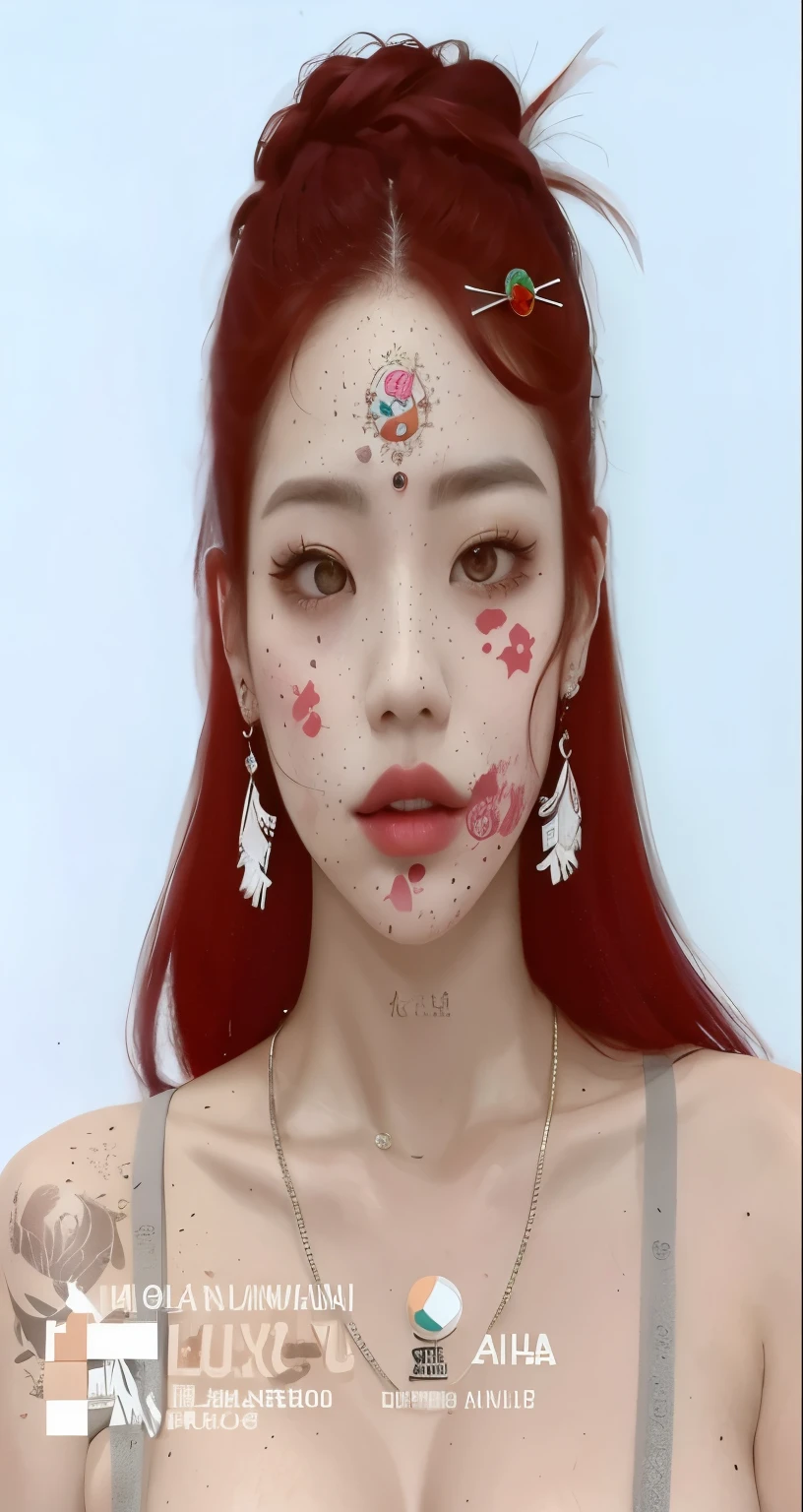 hay una mujer pelirroja y con una calavera en la cara, Retrato realista kawaii, inspirado por Russell Dongjun Lu, inspirado por Sim Sa-jeong, Pendientes lindos. Altamente detallado, inspirado por Yanjun Cheng, Obras de arte al estilo de Guweiz, tumblr, inspirado por Gang Se-hwang, por Yanagawa Nobusada