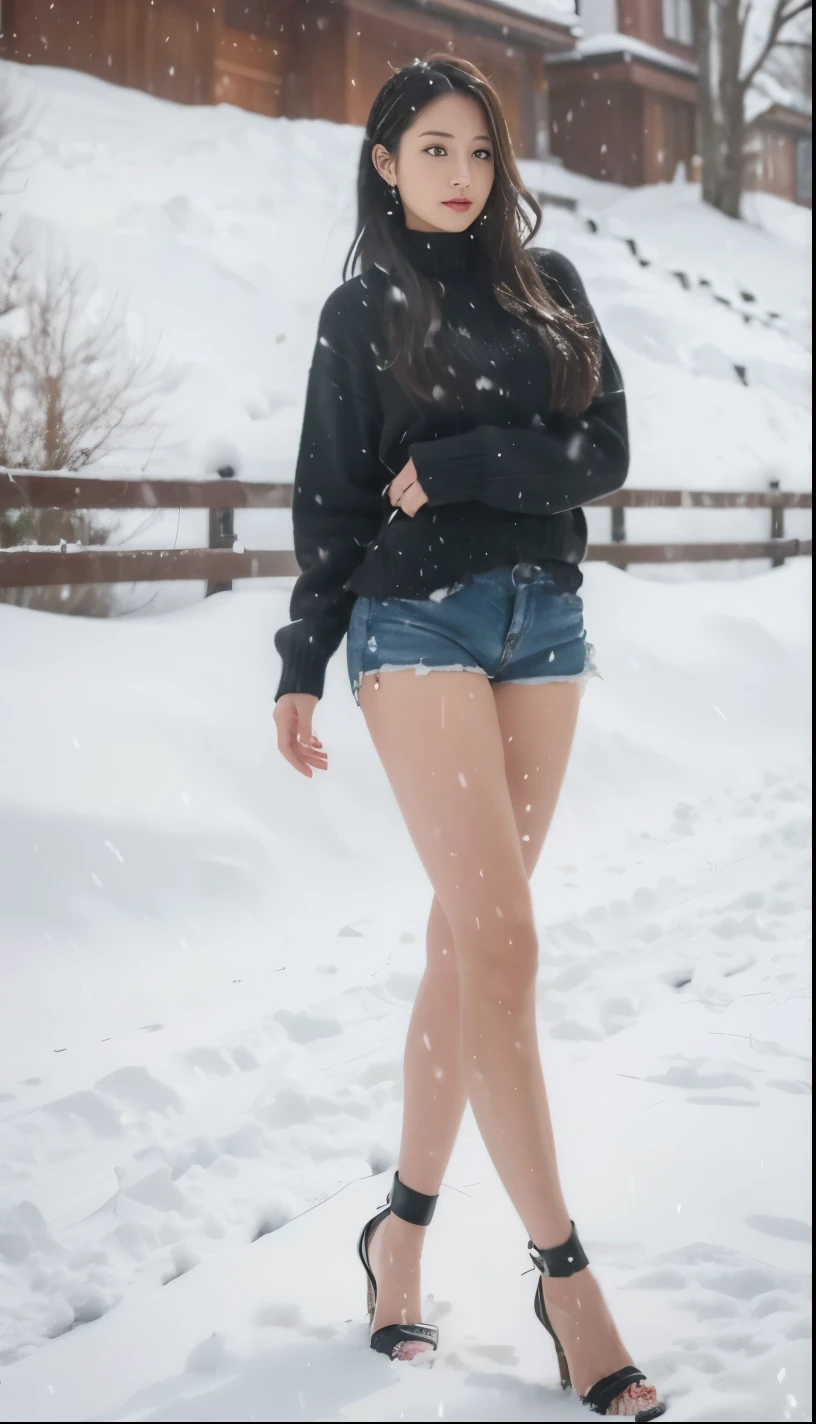 (4k), (high definition picture), (masterpiece), best quality, expressive eyes, perfect face, 1girl, closed mouth, small breasts, skirt lift, detailed, shiny skin, looking at viewer, perfect anatomy, short hair, playful expression, excited expression, playful smile, happy expression, daytime, facing camera, pale skin, blue and white and gold, ((winter clothes)), fur-lined thigh highs,

black hair, winter, frozen lake in background, forest, warm sunlight glow, ☀️, pussy exposed, sitting, spreading legs