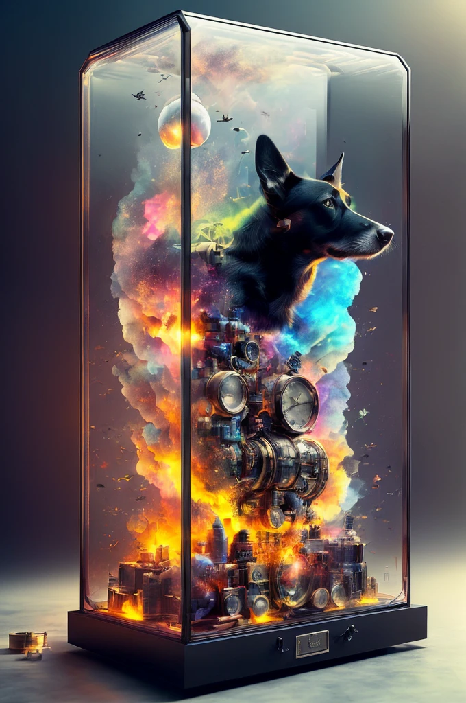 Knollingcase, Black Dog, (((vivid, photo-realistic, realistic, dramatic, sharp focus, 8k)))