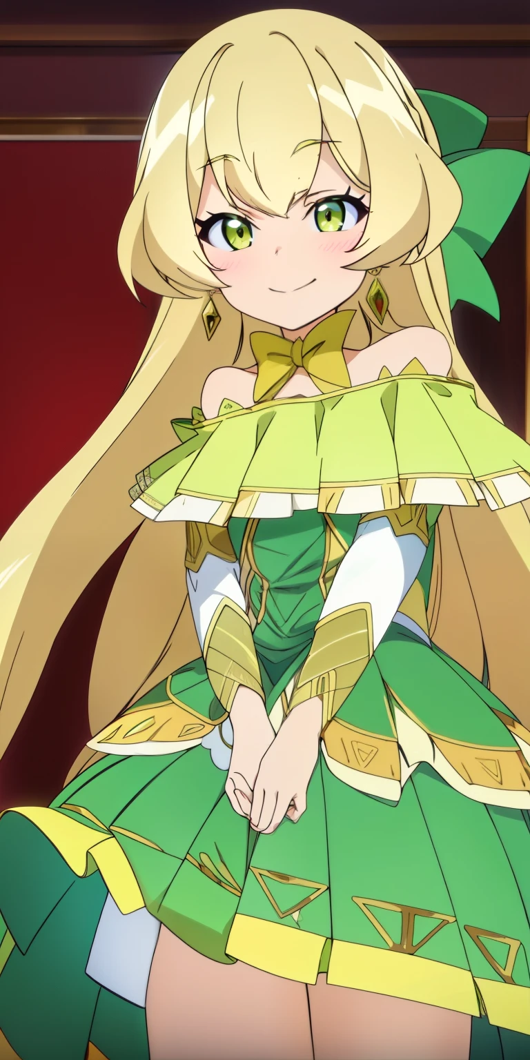 A close up of a woman in a green dress with long blonde hair - SeaArt AI