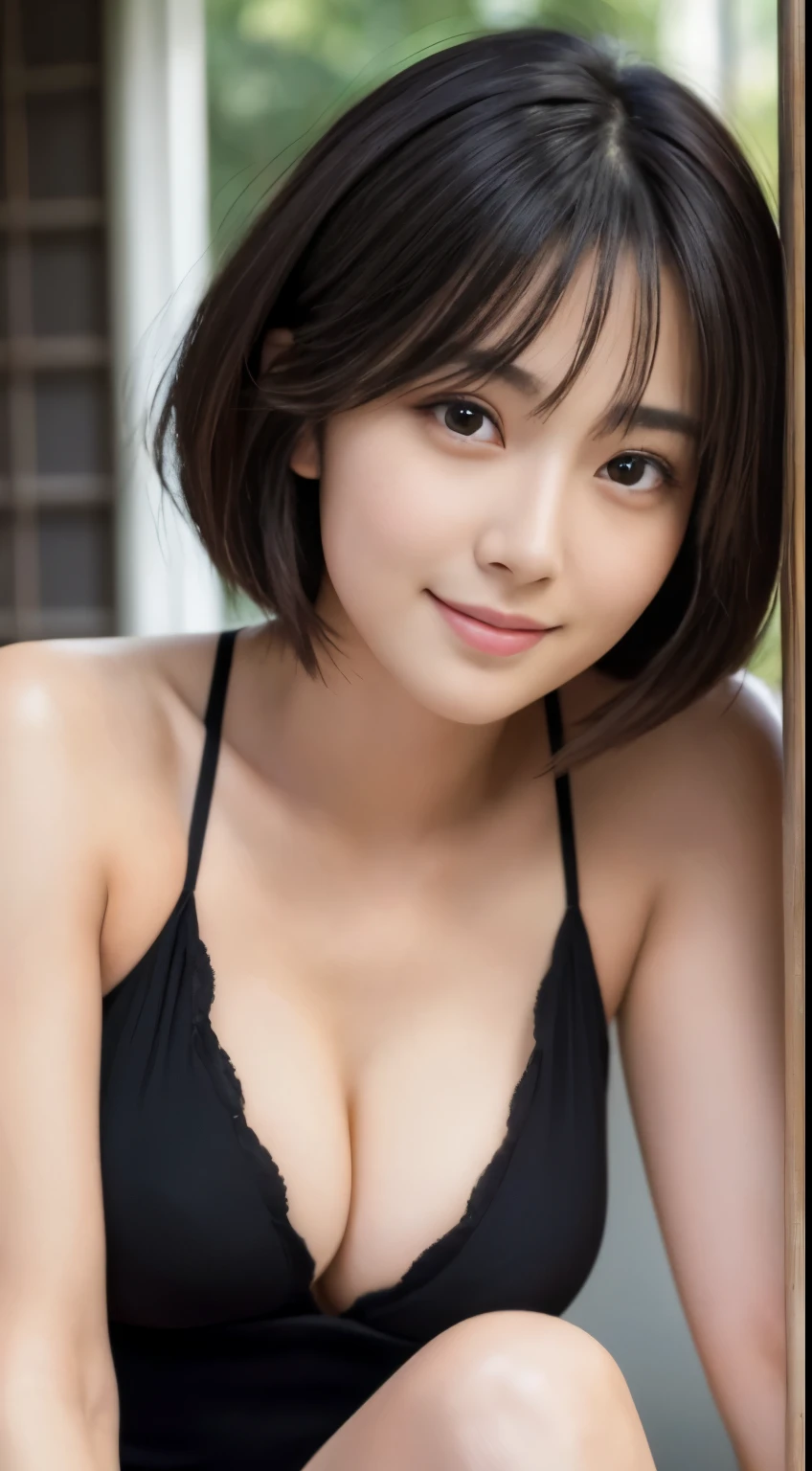 ((Best-quality, Masterpiece, Ultra-High-Resolution, (Photorealistic:1.4), Raw-Photo, Extremely-Details, Perfect-Anatomy)), lesbian-couple, both the most popular Japanese-actresses, wearing only extremely-gorgeous-underwear, innocent smile, both extremely-beautiful-face-like-a-most-famous-Japanese-actresses, both extremely-beautiful-big-black-solid-circle-eyes, both extremely-beautiful-hair, short-cut-haired, long-haired, both extremely-beautiful-bodies, extremely beautiful cleavage