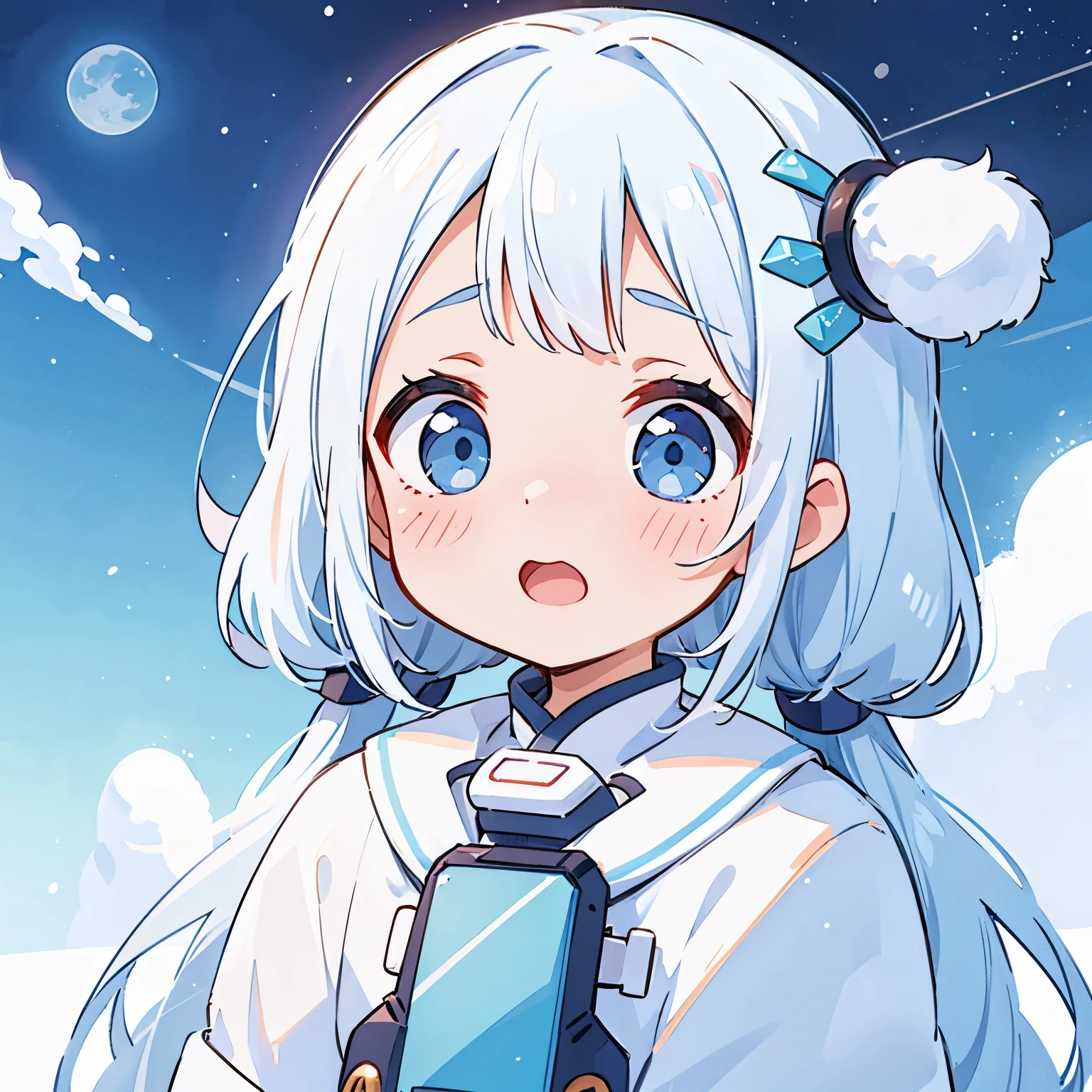 Snow on the right half、The left half is a girl from the eternal summer space、Surprised face