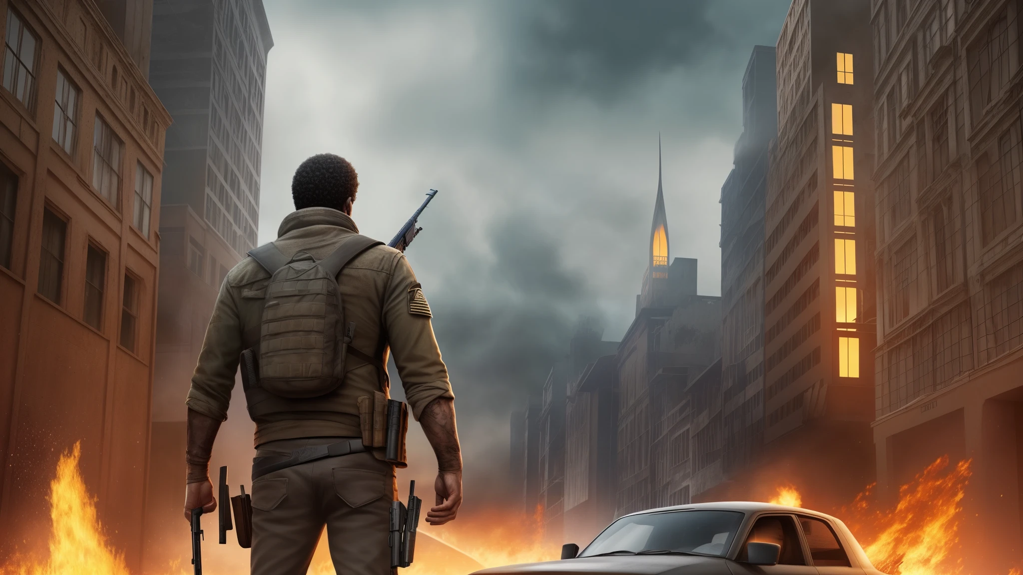 man survivor, sniper, the walking dead, apocalypse, realistic, cartoon --auto --s2