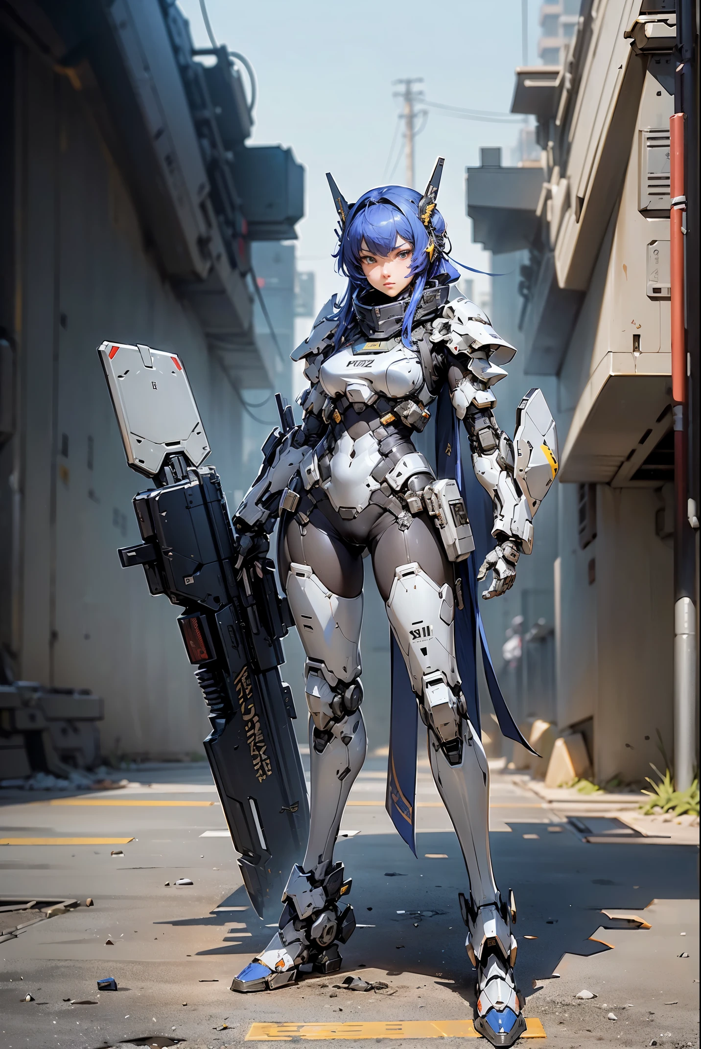 (super fine, extremely detailed, a heavy mech, hard surface),(concept art:1.1),(Armored Core Style:0.8),A woman wearing SWAT style robo armor is standing,(long legged:1.1),(Equipped with rifle and shield:1.1),(straight body),BREAK (Dual Eye:1.1),(A detailed eye:1.1),(A detailed face:1.1),(Detailed weapons:1.1),(Detailed body:1.1),(full bodyesbian:1.4),(loimu:1.4),逼真