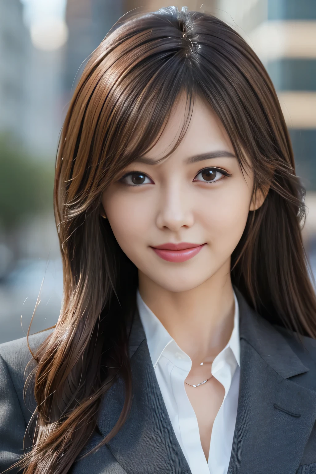 A close up of a woman in a suit posing for a picture - SeaArt AI