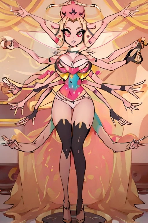 Conjoined Queen bee naked with six arms, four heads, eight legs and three huge boobs