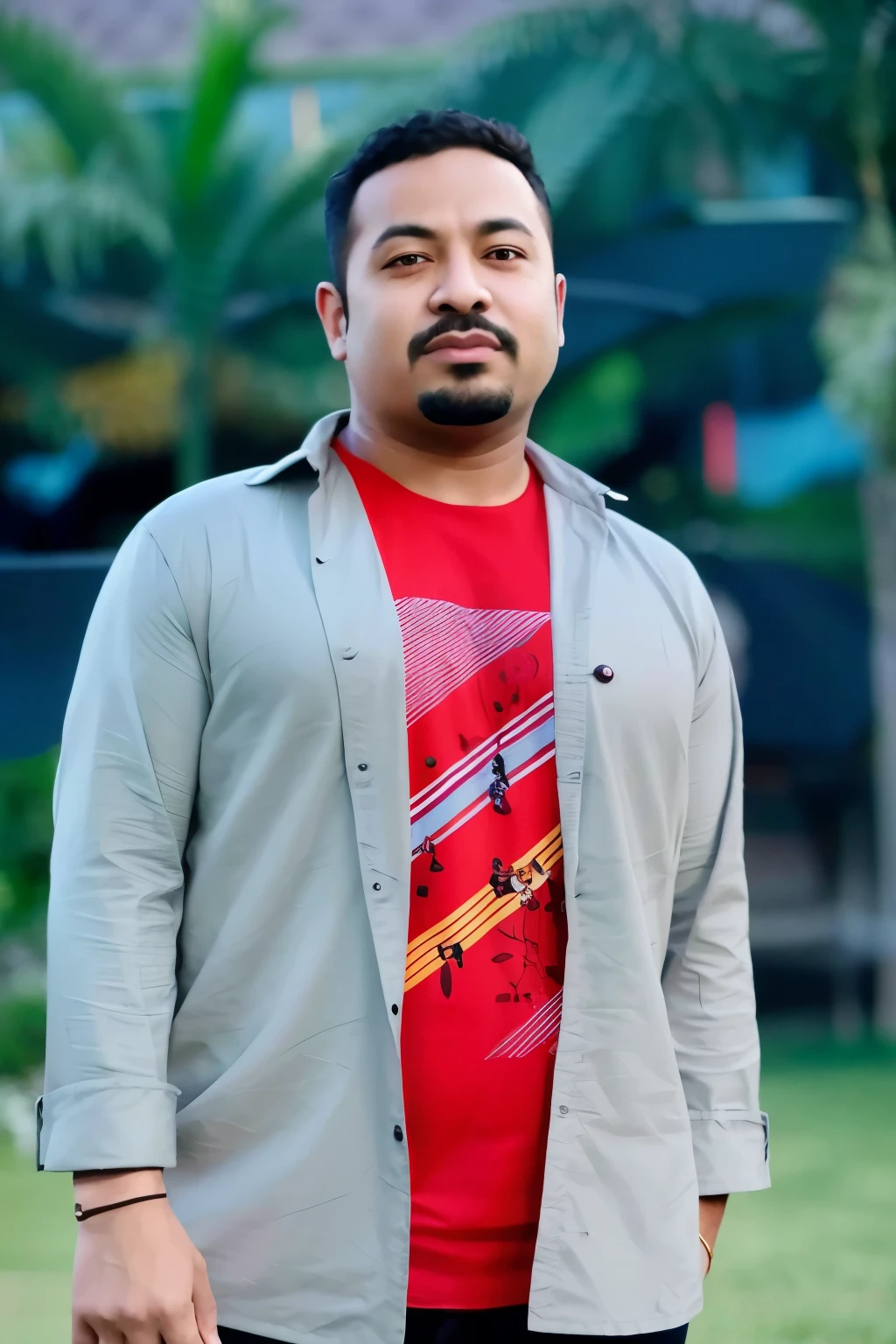 arafed man in a red shirt and a gray jacket, candid picture, inspired by Bikash Bhattacharjee, portait photo profile picture, photo taken in 2 0 2 0, riyahd cassiem, with accurate face, full body photogenic shot, high quality picture, mohamed chahin, full body picture, very very low quality picture, headshot profile picture