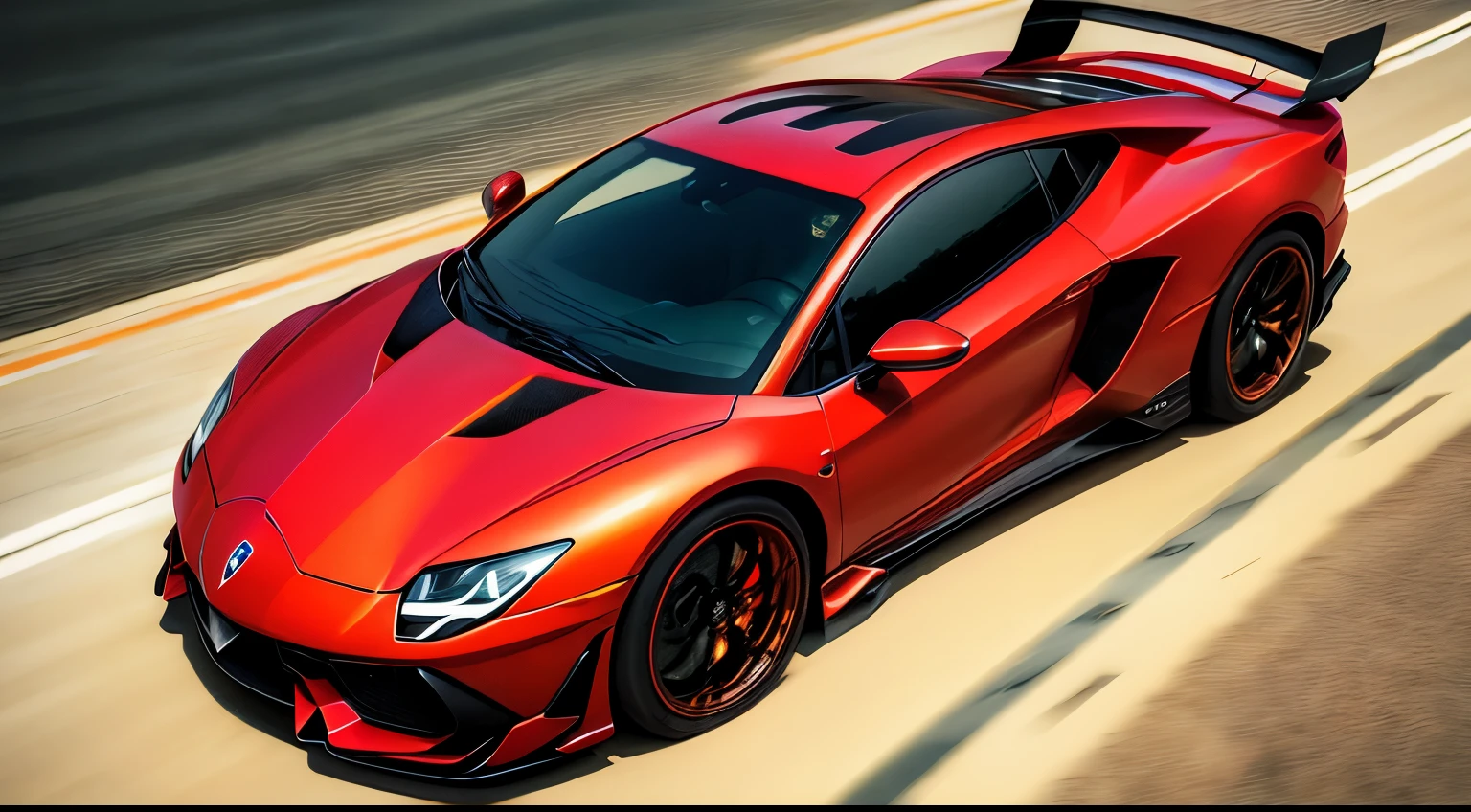 (best quality,alta velocidade:1.2),carro moderno, carro vermelho, Dynamic,estilo anime,circunstanciado, slow mo, red lamborghini, anime, studio ghibli, uma garota dentro do carro, ela tem cabelos longos, red hair,olhos brilhantes, olhos azuis