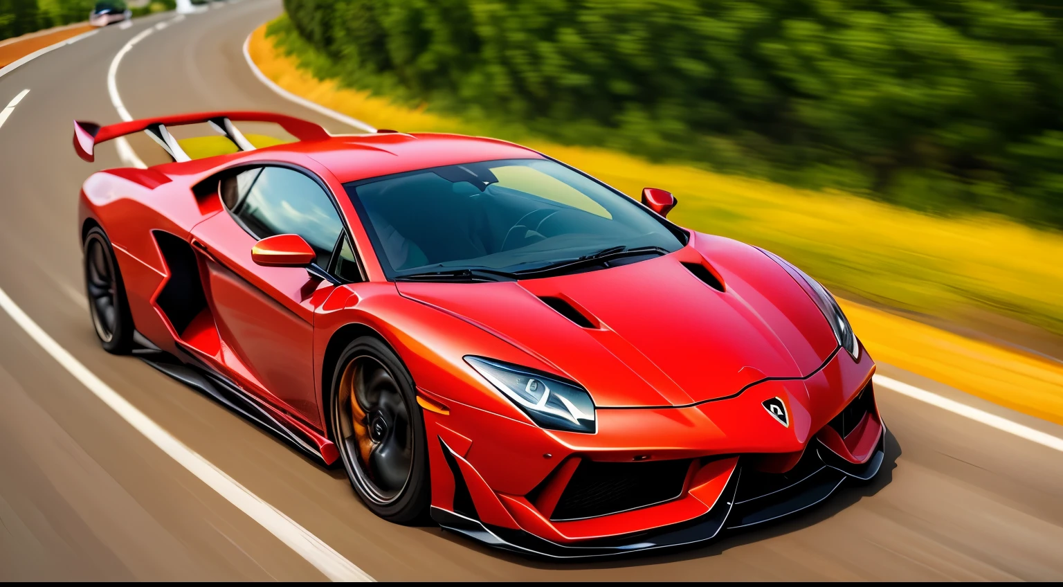 (best quality,alta velocidade:1.2),carro moderno, carro vermelho, Dynamic,estilo anime,circunstanciado, slow mo, red lamborghini, anime, studio ghibli