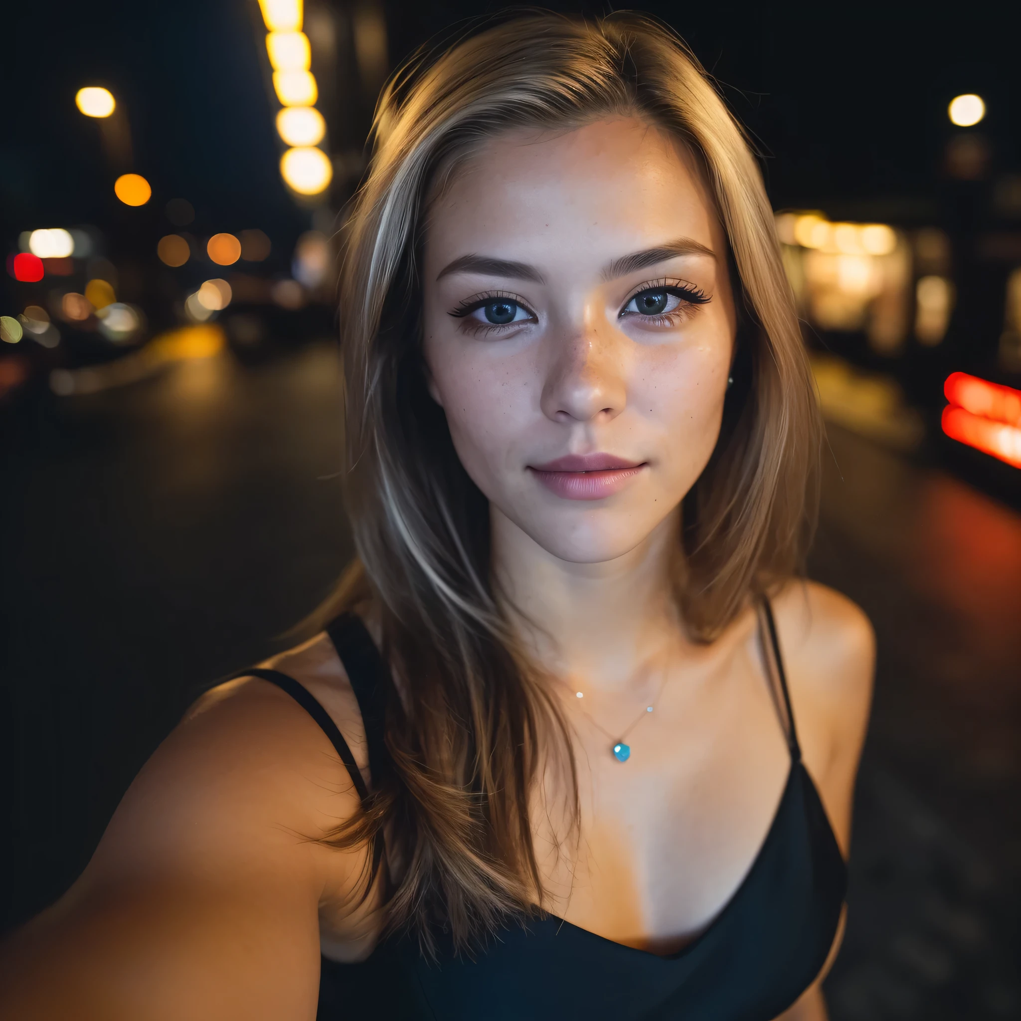 (Selfie, Vista superior: 1.4), (mitad recta del cuerpo: 1.4), UHD RAW portrait photo of a 24-year-old blonde walking down a dark alley, Bonitas tetas, city at Noche, (vestido), (escote), Detalles (Texturas! , cabello! , brillar, Color!! , Desventajas: 1.1), ojos brillantes con alto detalle (Looking at the camera), SLR lighting, SLR camera, Ultra calidad, agudeza, Profundidad de campo, Film grain (centro), Fujifilm XT3, Cristalina, frame centro, Cara hermosa, foco nítido, farola, Neon lighting, Bokeh (Poca luz), Noche, (Noche sky), poros detallados de la piel, piel grasa, quemadura, complex eye Detalles, cuerpo completo,