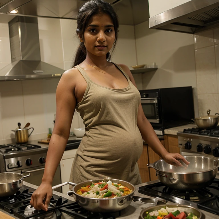 Pregnent indian girl in cooking