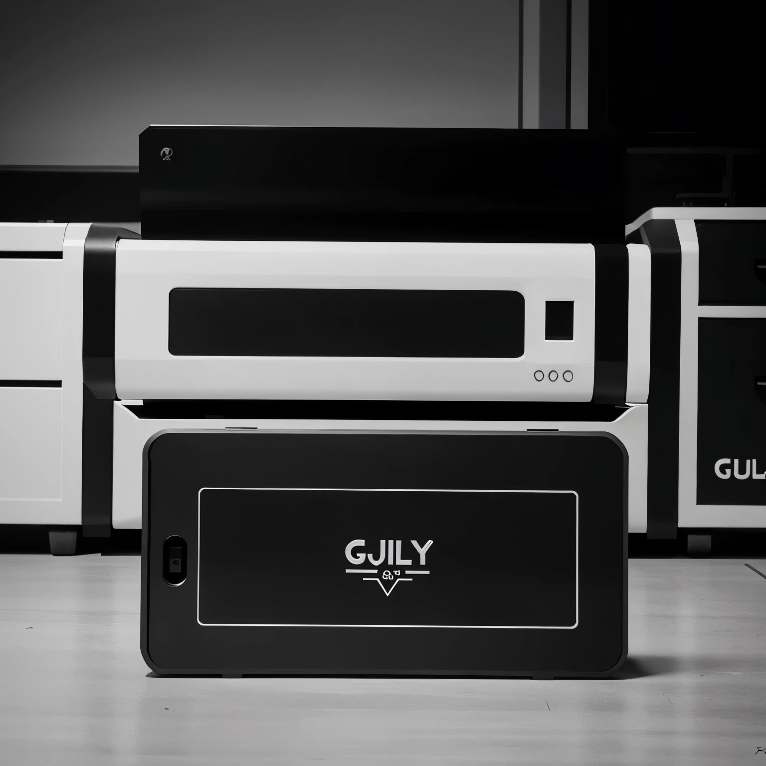 Logo for a business called guily by design. Products are made with a laser black and white or grayscale.