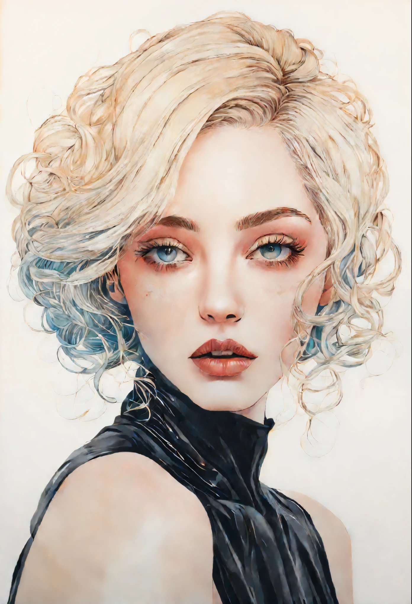 chiaroscuro technique on  illustration of an elegant oldies , wet hair, vintage, eerie, matte painting, by Hannah Dale, by Harumi Hironaka, extremely soft colors, vibrant, highly detailed, digital illustrations , high contrast, dramatic, refined, tonal, emotional expression, golden ratio