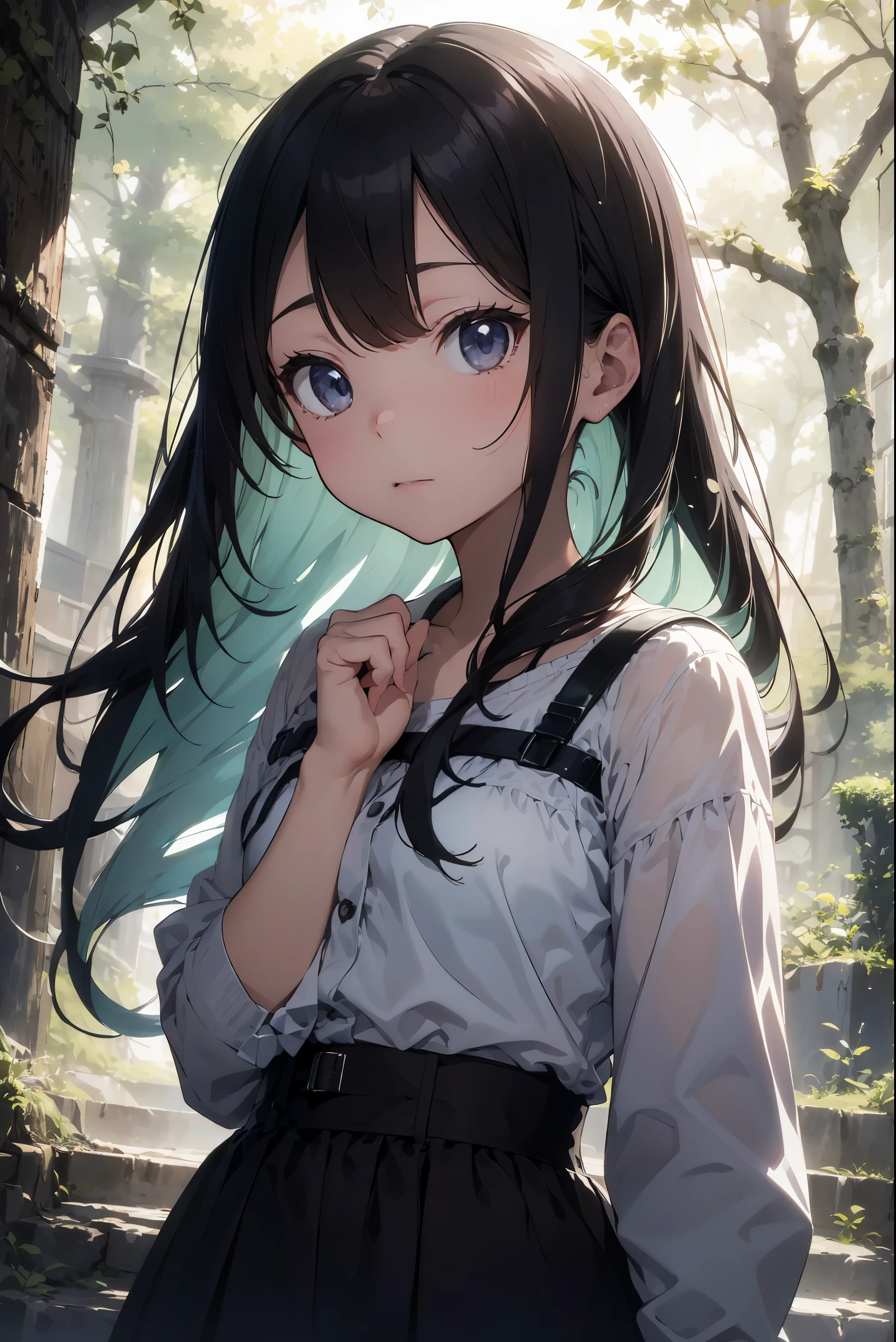 masterwork、Absolute resolution、Super high quality、Superbly crafted backgrounds with great detail and depth、16kwall-paper、Haisole、Background painting、ln the forest、fairy forest、Fantastical、absurderes、圧倒的なabsurderes、destruction、particles floating、foggy、natural soft light