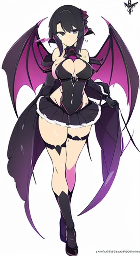 (((Best Quality))) , ((full body)), reference sheet, solo, (white background), mini bat wings, succubus, skirt,