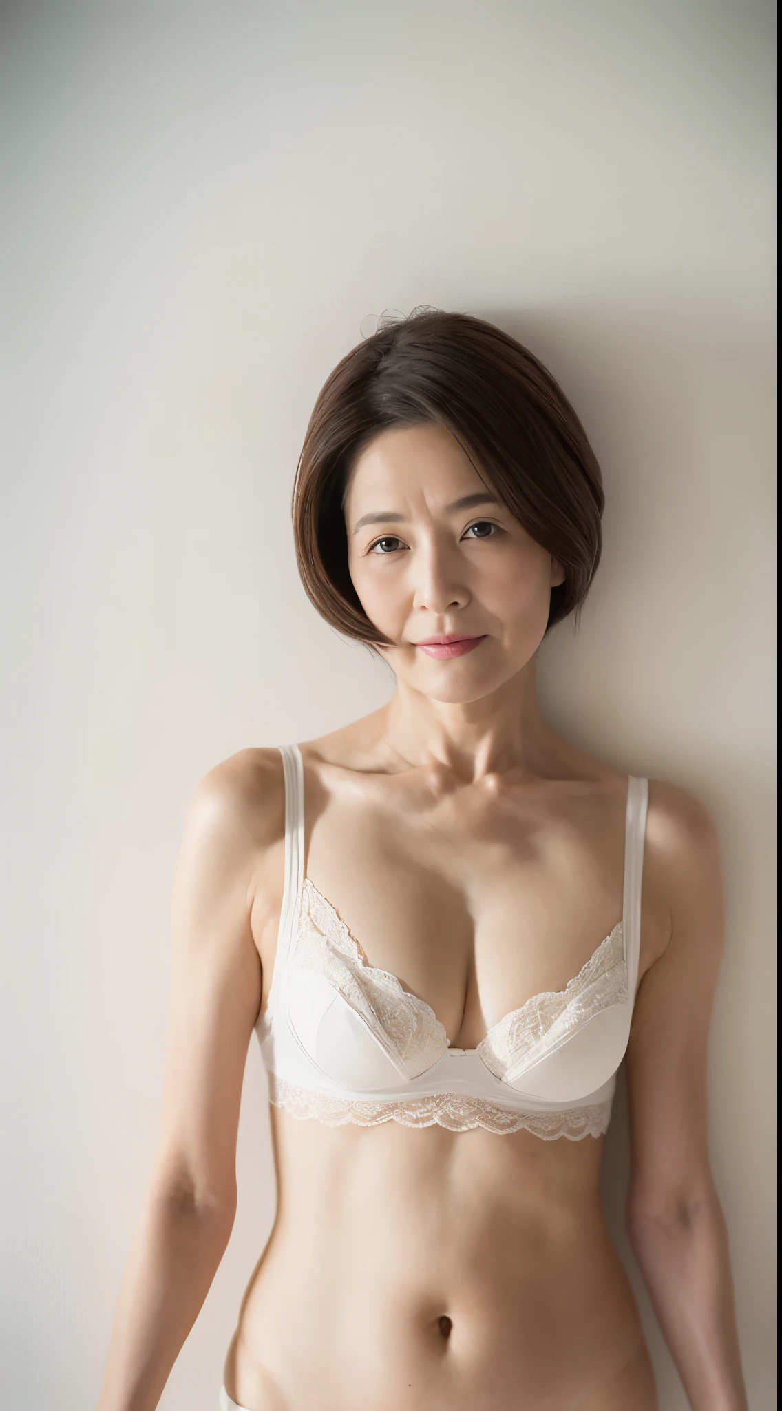 (((Solo))), Elderly mature woman pure white background, gravure, facing front, ((Center the screen)), Wear a bra, describe the lips correctly,red-lips, Fancy makeup, from the chest up, masuter piece, Best Quality, Ultra-detailed, Photorealistic, Ultra-detailed細なスキン, Perfect Anatomy, (1 japanese mature woman), (positive), 95 years old, Tremendous big, fashion modell, glamor, A sexy, Chromo-white skin, Looking at Viewer,