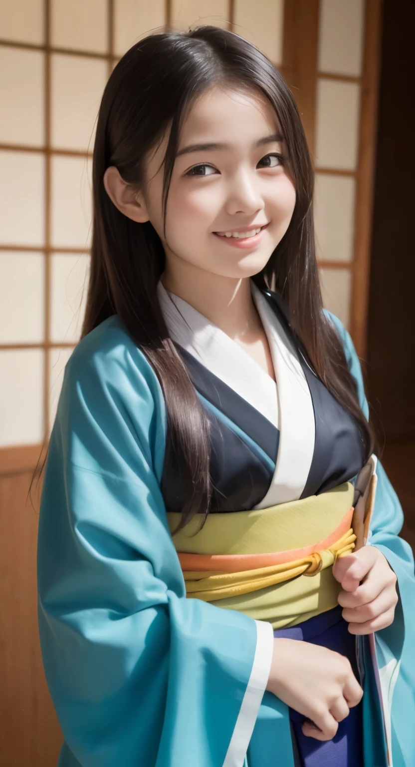 (top-quality、​masterpiece:1.2)、Best Quality、realisitic、photoshot、hight resolution、1080p、8K、Textured skin、Physical Rendering、1 Japan Girls、a 、kawaii、Young Face、Rolled hair、(japanese kimono:1.5)、kyoto、full of shyness、smil、Big