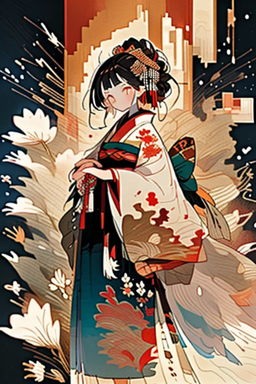 woman in kimono, a beautiful artwork illustration, japanese art style, palatial palace ， a girl in hanfu, artwork in the style of guweiz, beautiful digital illustrations, Exquisite digital illustration, Trending on CGSTATION, digital art on pixiv, japanese painting, japanese illustration, beautiful digital works of art, Beautiful illustration, traditional romance for girls