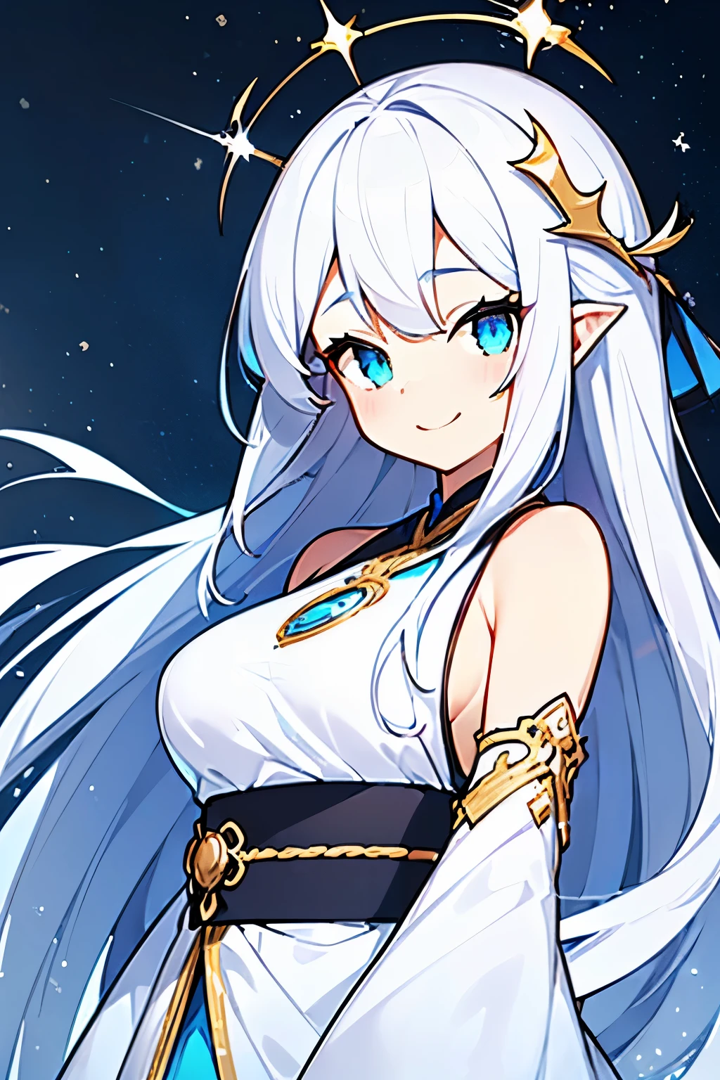 (Masterpiece), (Best Quality), (Super Detailed), (Dirty Hair), (Illustration), (1 Girl) (Long white Hair 1.5) (Blue Eyes), ((((No Shoulders))),Hanfu, (Looking at the Audience, (Interview), ( Background), Beautiful and Delicate Eyes, Delicate Beautiful Face, Soaring (High Saturation), (Colorful Glitter), Multi-colored Bubbles, (Glitter), Accent on Face, PerfectNwsjMajic, conservative clothes, Shoulderless, winter clothes, facing the masses, perfect figure, happy, warm smile