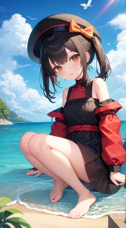 1girll，刘Mare，Bare legged，Bare shoulders，赤the feet，sandbeach，The bird，Black hair，蓝daysiee red in the face，Bow knot，pigtails，，with brown eye，Clouds，多云的daysies空，Condensation Trail，daysies，The clothes ar，the feet，full bodyesbian，Hats，horizon，Mare岛，knees，lake，lighthouse，long whitr hair，Look at the observer，mont，多mont的horizon，Mare洋，exteriors，palmeiras，sand，scenecy，Mare鸥，Mare