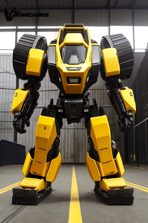 机器人 mechs Yellow and black color construction equipment excavator Light armor mechsニカルなフルフェイスヘルメット Character erasure mine