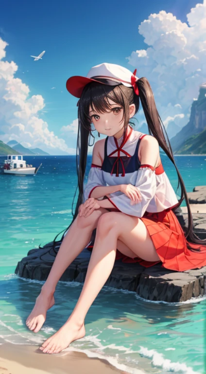 1girll，刘Mare，Bare legged，Bare shoulders，赤the feet，sandbeach，The bird，Black hair，蓝daysiee red in the face，Bow knot，pigtails，，with brown eye，Clouds，多云的daysies空，Condensation Trail，daysies，The clothes ar，the feet，full bodyesbian，Hats，horizon，Mare岛，knees，lake，lighthouse，long whitr hair，Look at the observer，mont，多mont的horizon，Mare洋，exteriors，palmeiras，sand，scenecy，Mare鸥，Mare，