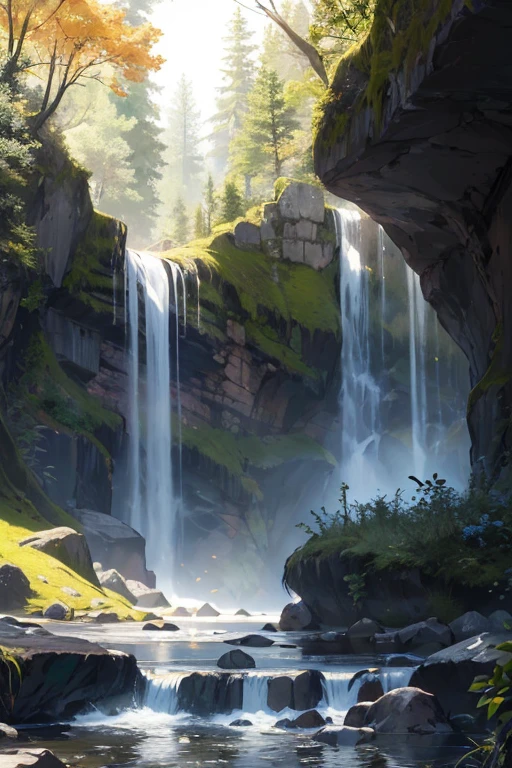 Dichter Wald, See, Cave, Wasserfall, Baum, Wiese, Felsen, Hirsch, Winter, (Abbildung: 1.0), epische Komposition, realistische Beleuchtung, HD-Details, Meisterwerk, best qulaity, (sehr detailliertes CG-einheitliches 8k-Hintergrundbild)