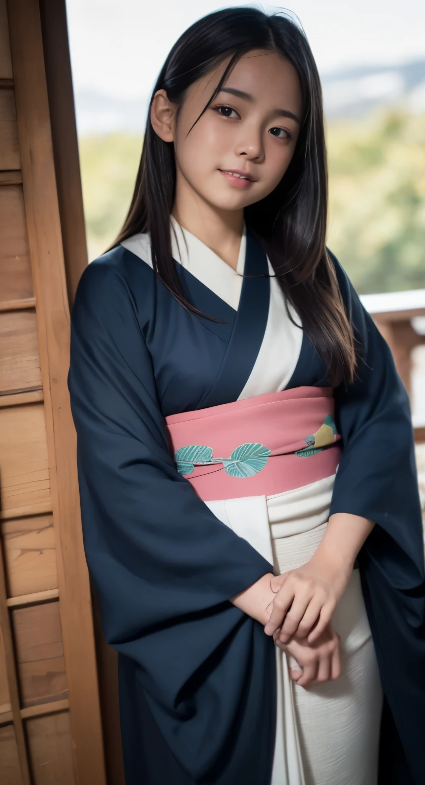 (8K、Raw photography、Highest quality、masterpiece:1.2),(Black Hair、Dark Eyes:1.9),(Flower pattern kimono:1.6)、View your viewers,Front view,White skin,(Three braids:1.3)、(Tight waist:1.6)、(Clothes that accentuate the shape of the breasts:1.0)、(Big Breasts :1.3)、Slim figure、Ultra-high resolution,beautiful,beautiful fece,(One person、No background:1.9),whole bodyボディー,Japanese women,(reality的:1.37)、Photon Mapping,reality、(Baby-faced and cute: 1.4)、(Cute Smile: 1.8)、(Round face: 1.8)、Radio City、Physically Based Rendering、Depth of field rally background、photograph, (I can see your knees、Thigh close-up:1.8),(:1.6),whole body、Great quality