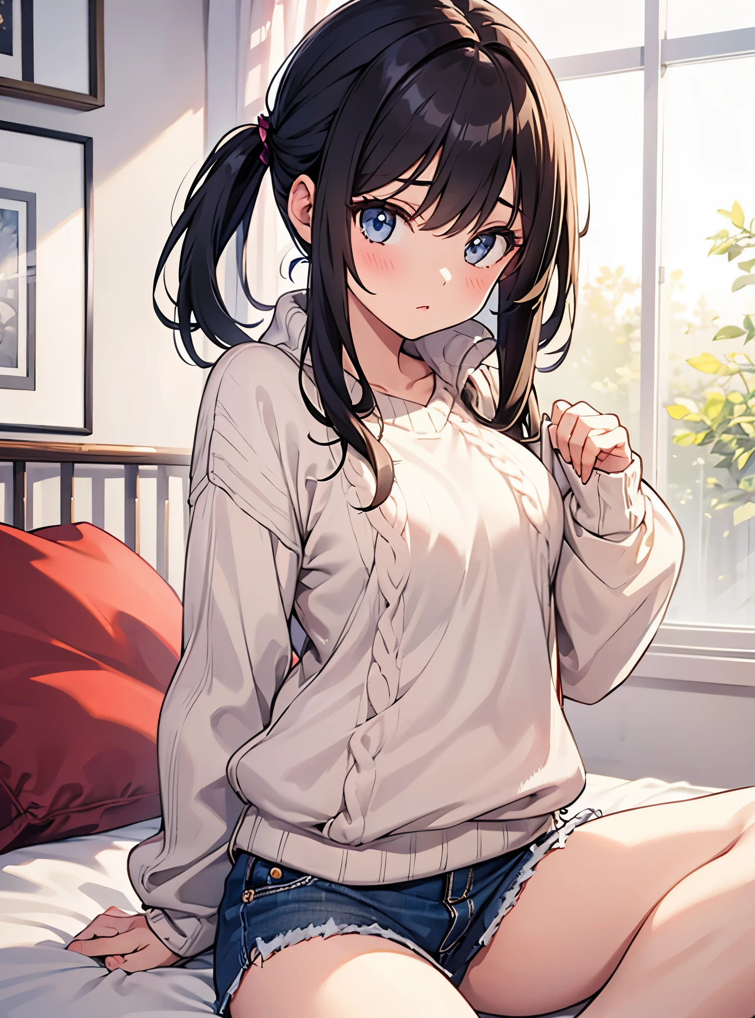 1girl, sweater, cool .comfy, room