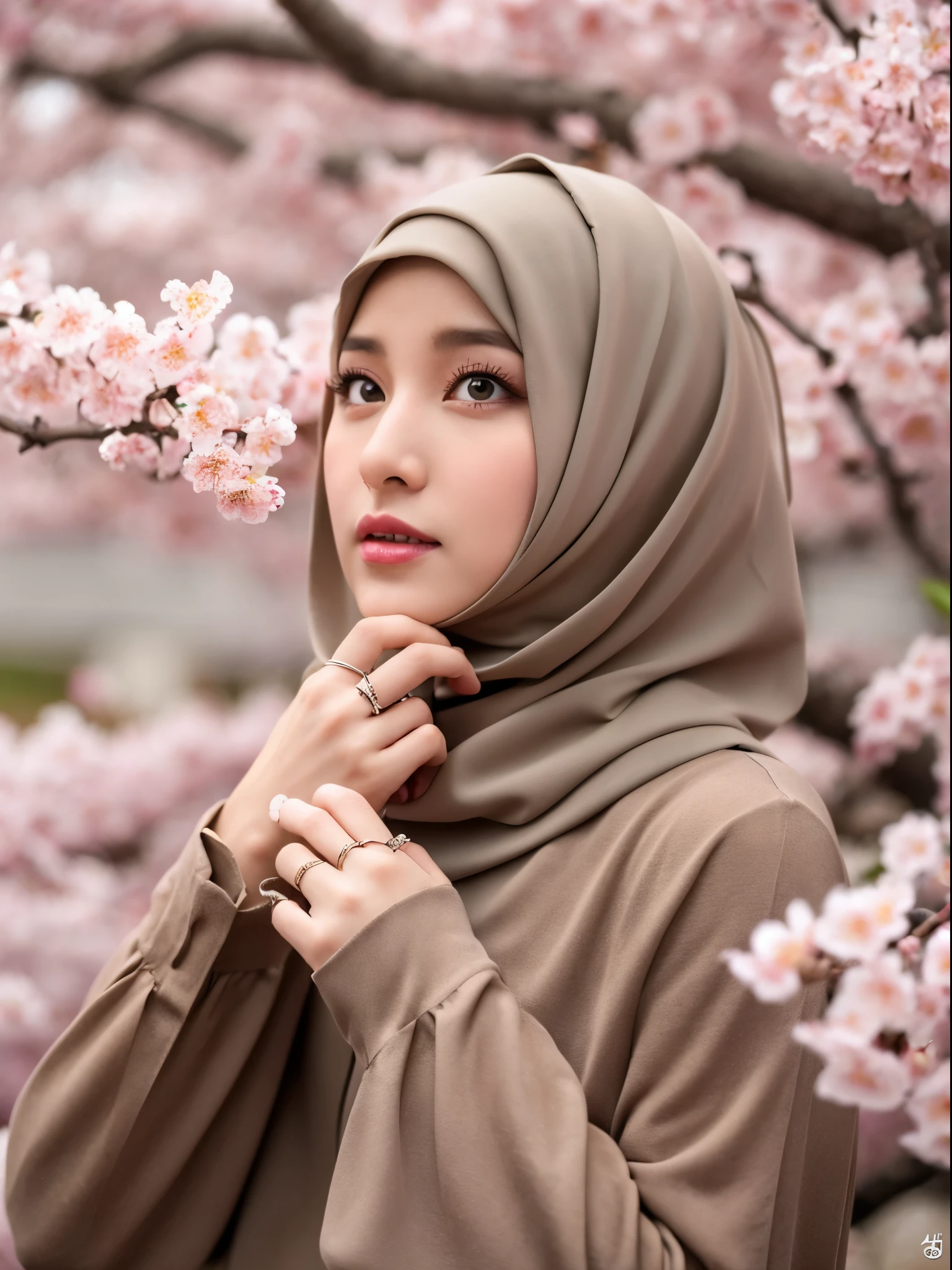 hijab, rings, cherry blossom