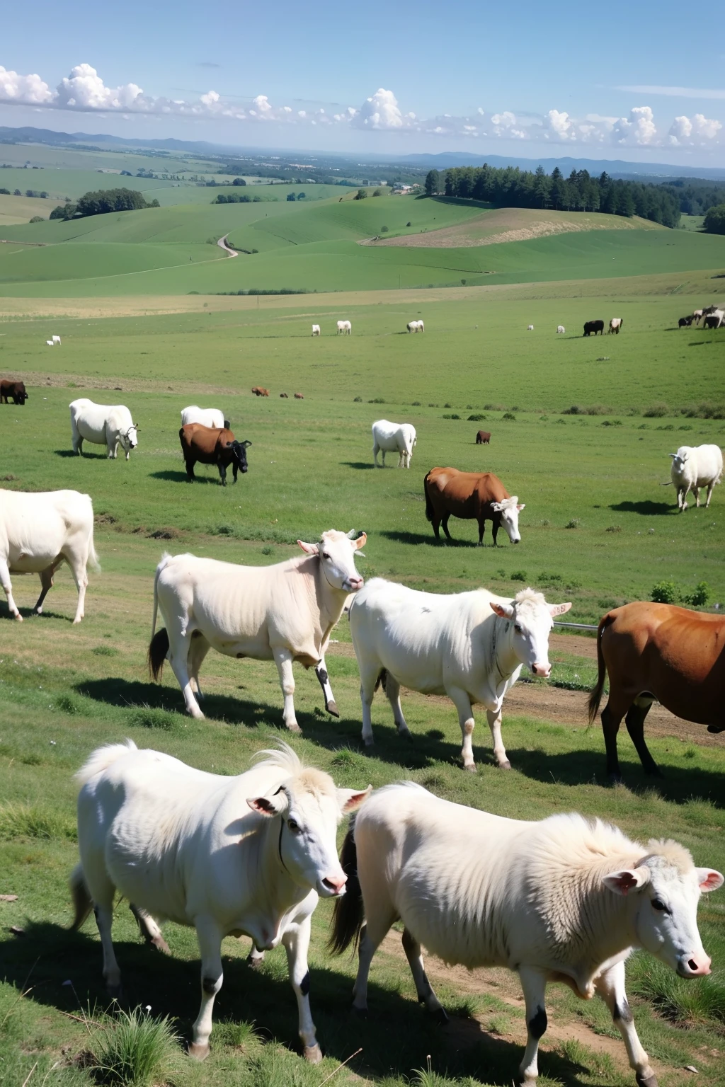 ((Best quality at best)), ((tmasterpiece)),A herd of cattle and sheep in a pasture