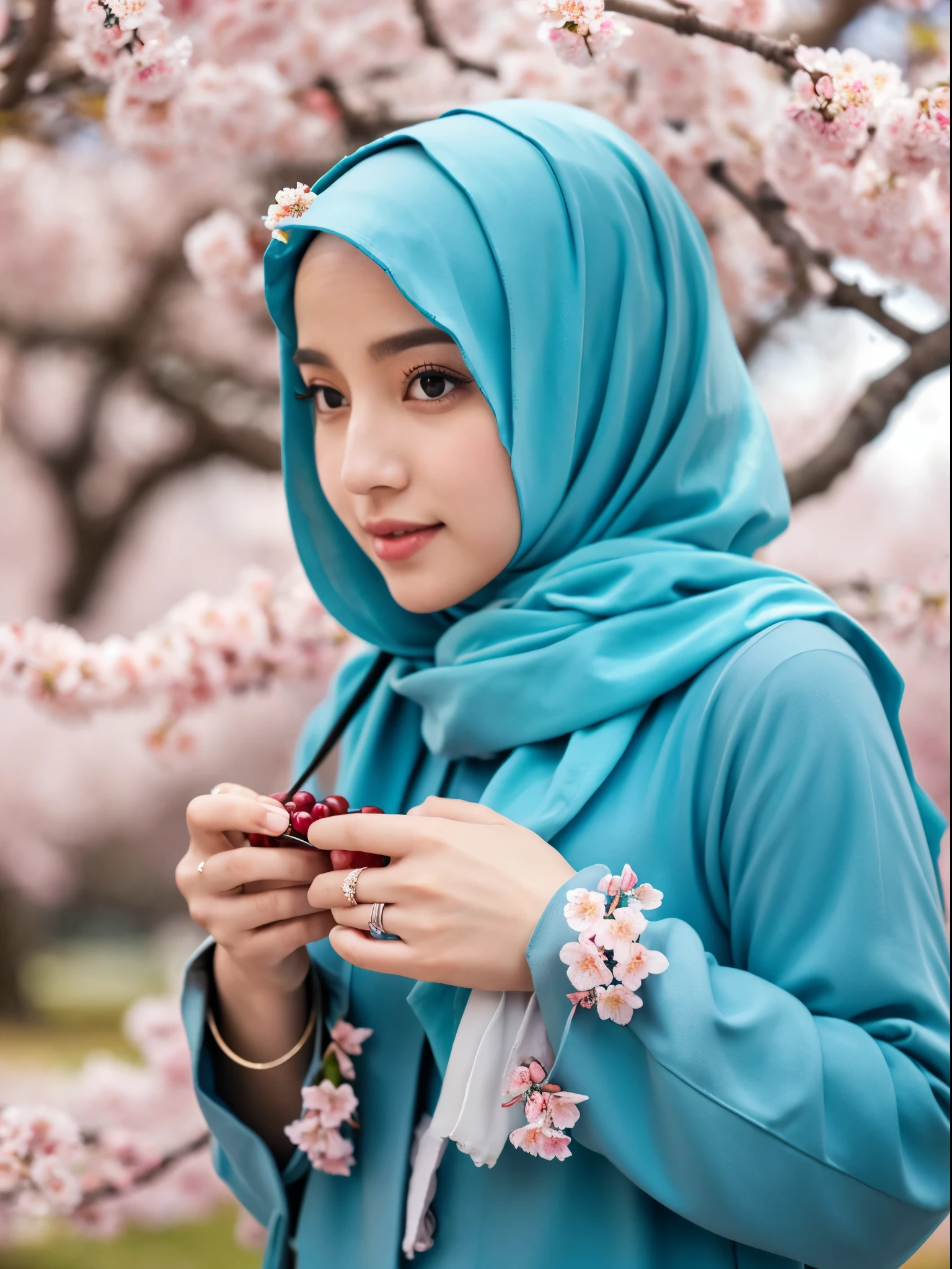 hijab, rings, cherry blossom