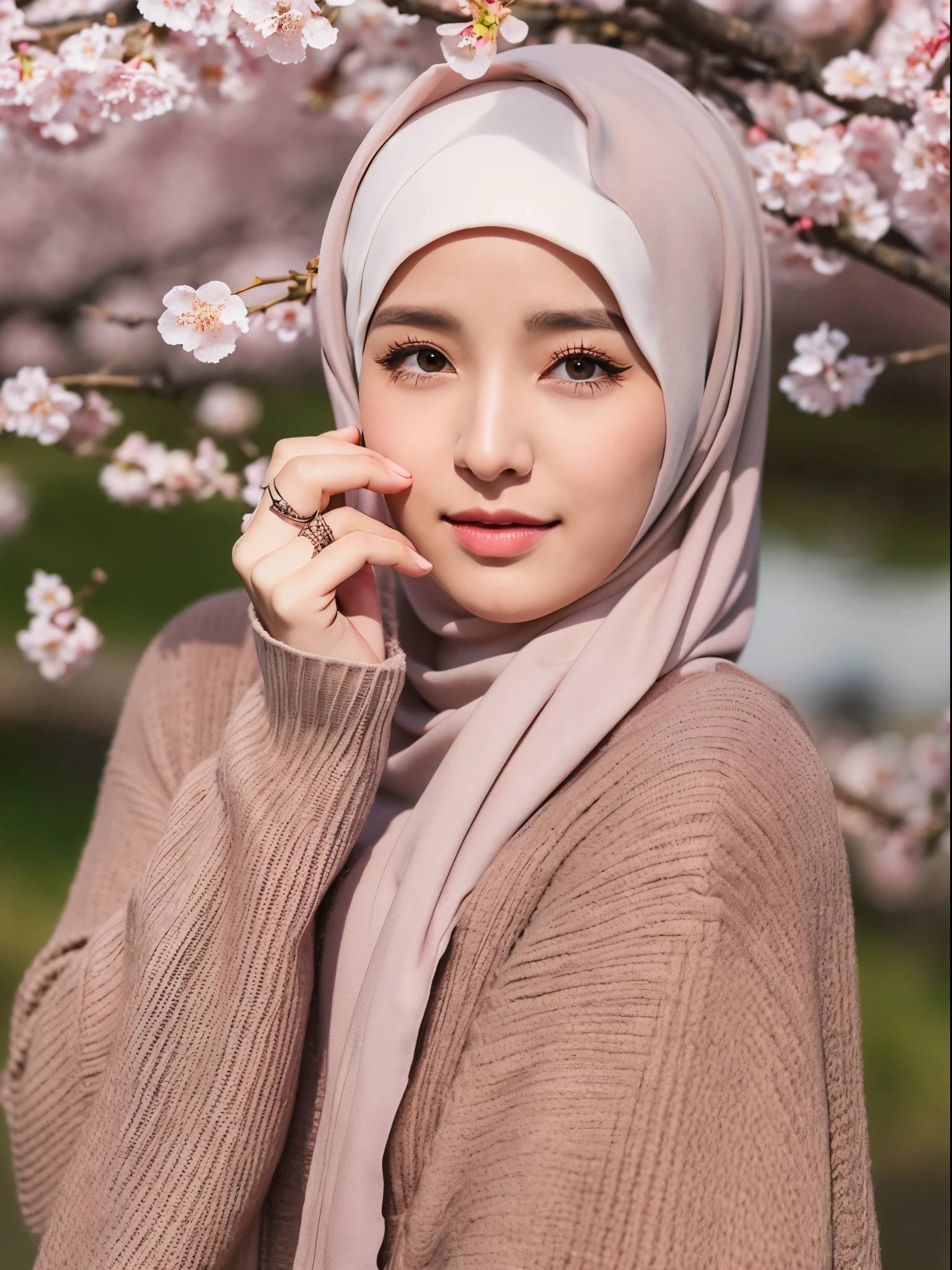 hijab, rings, cherry blossom