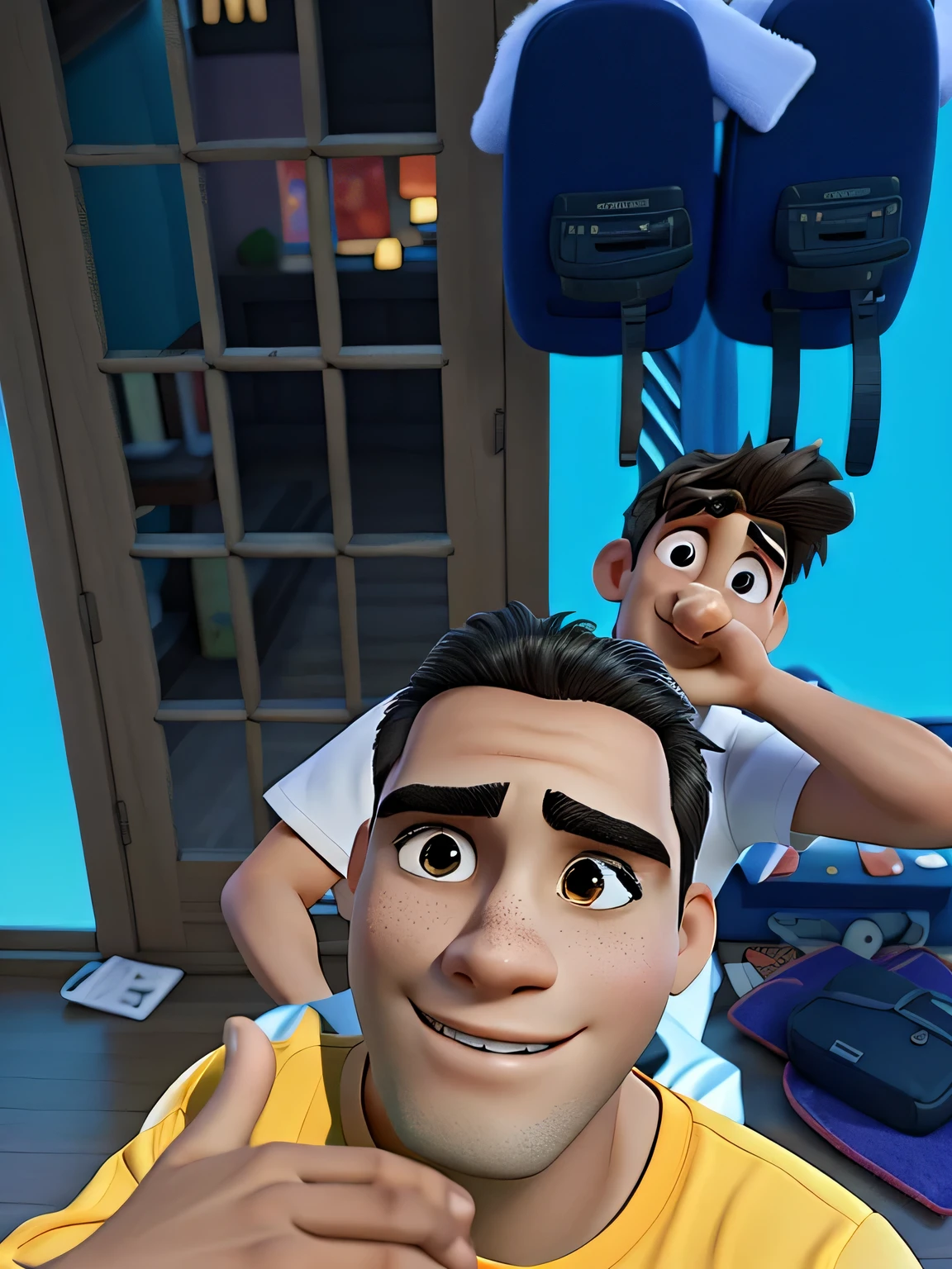2 homens morenos estilo Disney pixel melhor qualidade e alta qualidade
