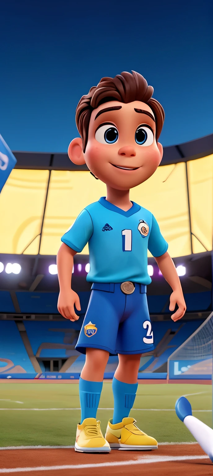 Imagem melhor qualidade, 8k, estilo Disney Pixar, com fundo de campo de futebol